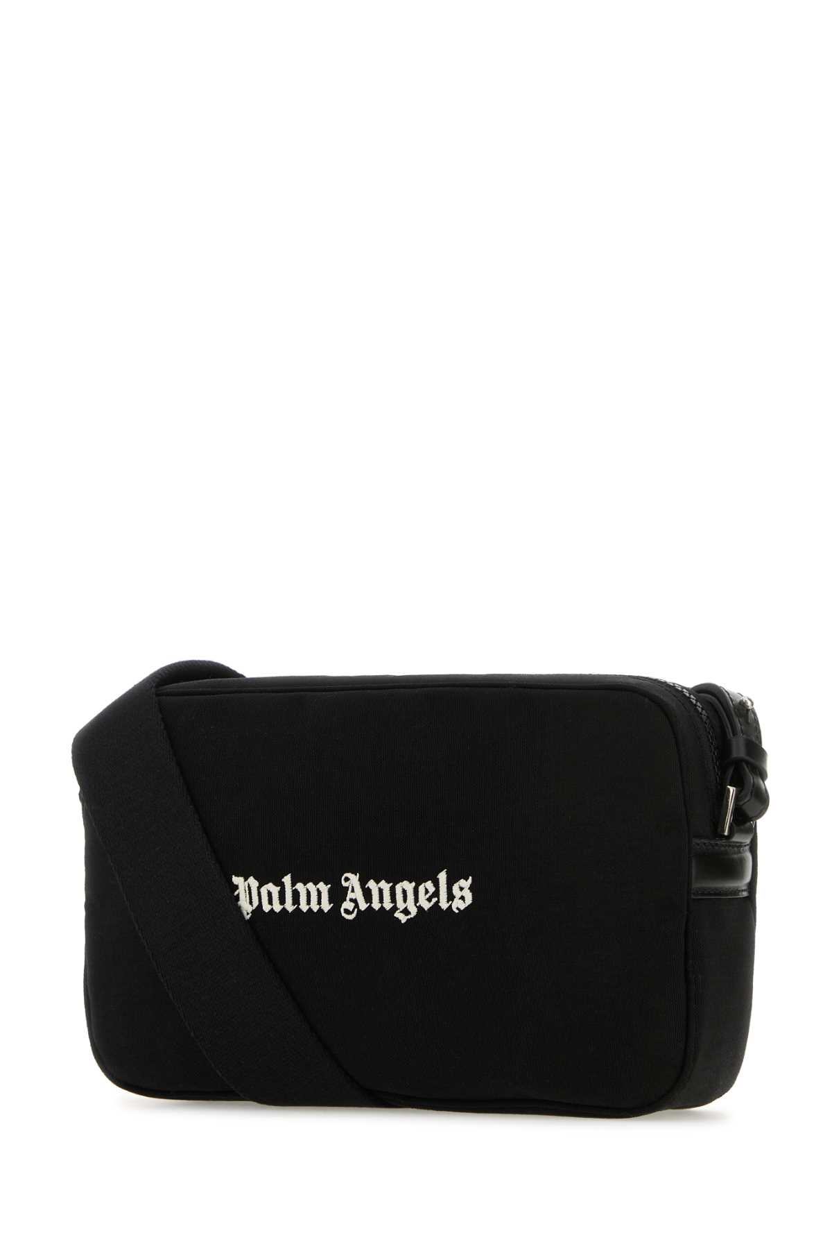 Shop Palm Angels Black Canvas Crossbody Bag In Blackwhit