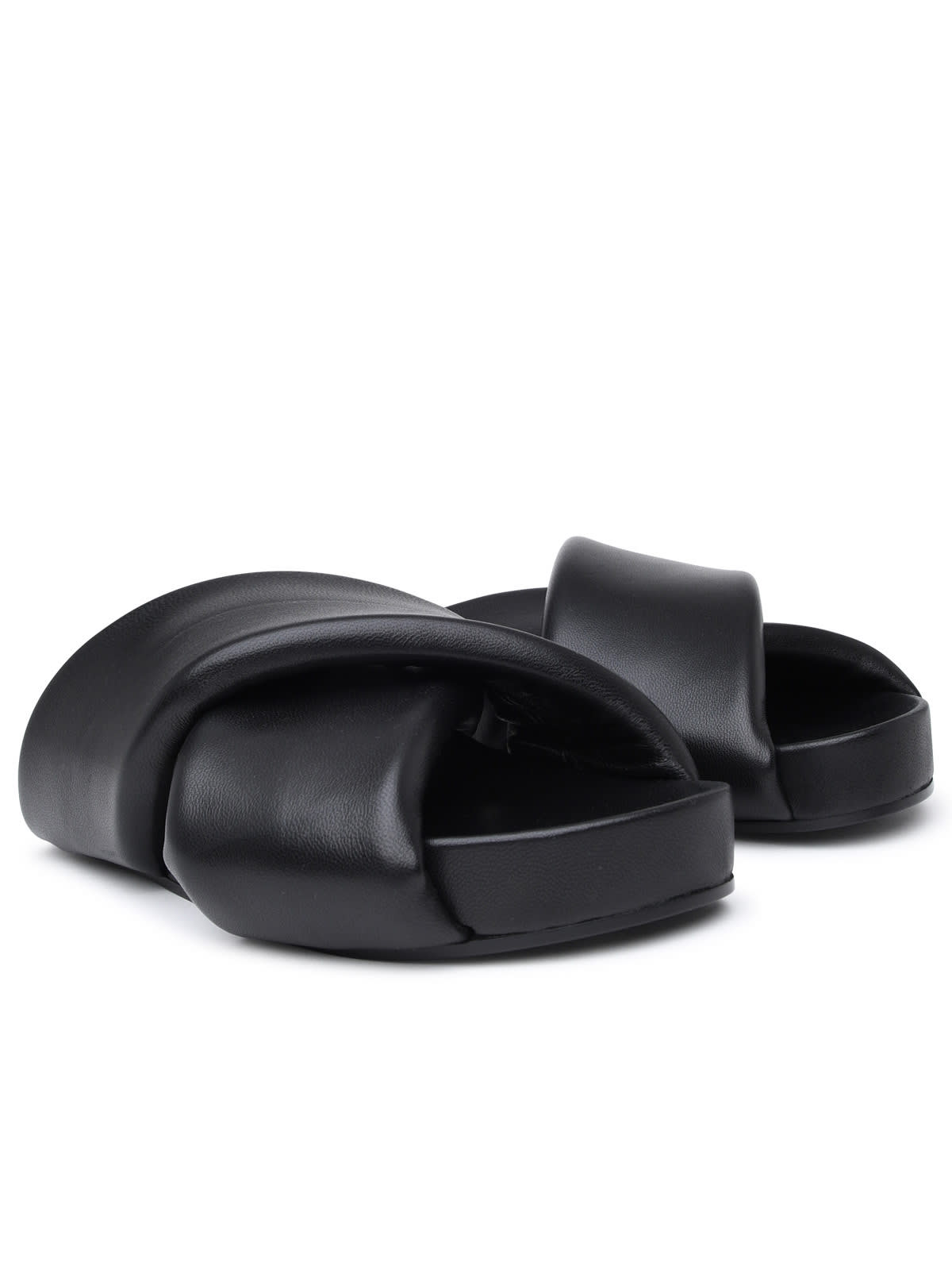 Shop Jil Sander Flip Flops In Black Leather In Nero