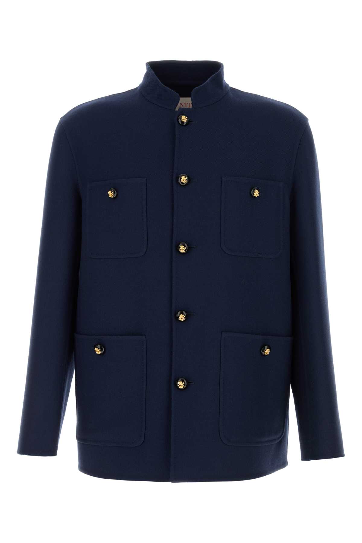 Navy Blue Wool Blend Jacket