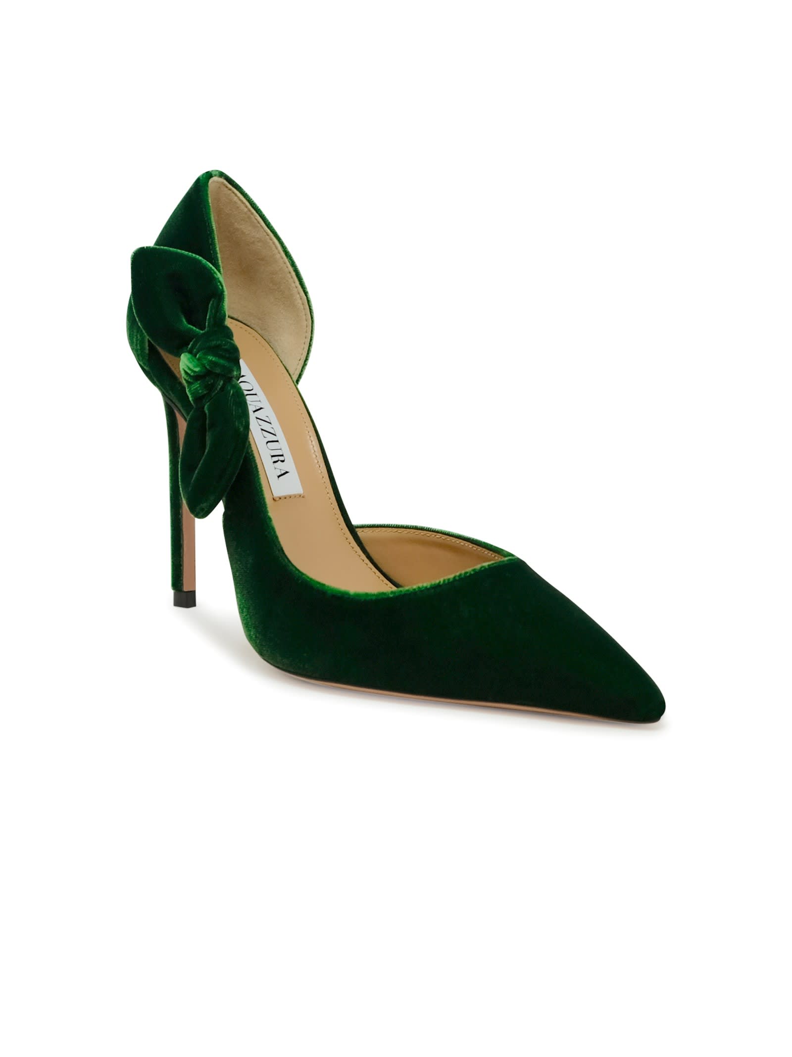 Aquazzura Green Velvet Bow Tie Pump 105 In Green