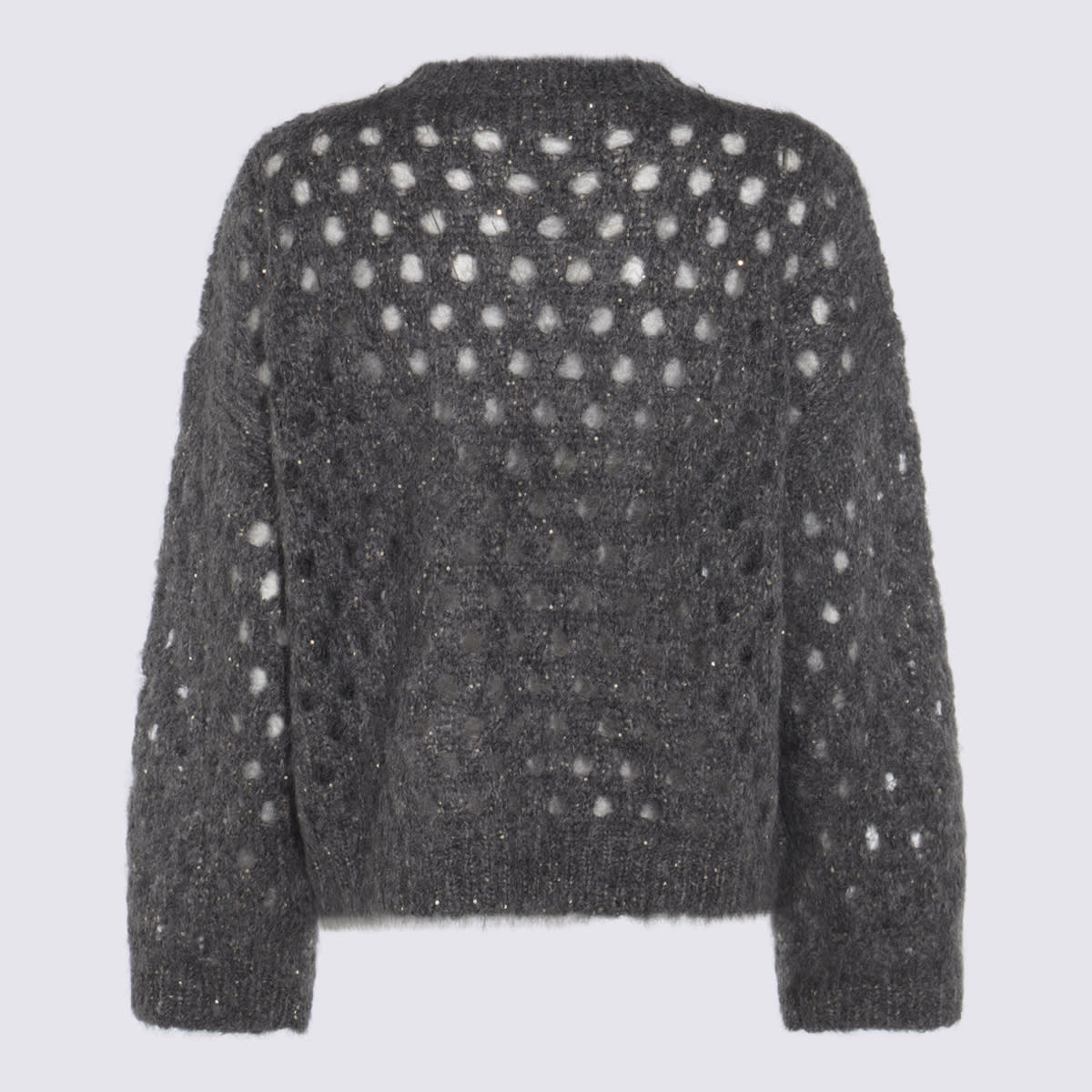 Brunello Cucinelli Metallic Crewneck Knitwear Sheer Texture In Gray