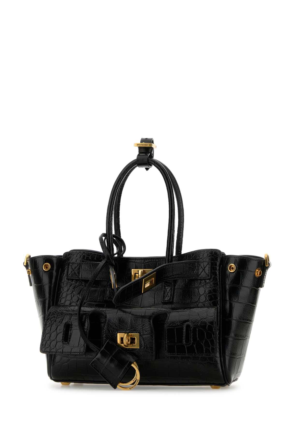 Balenciaga Crocodile-effect Top-handle Shoulder Bag In Black