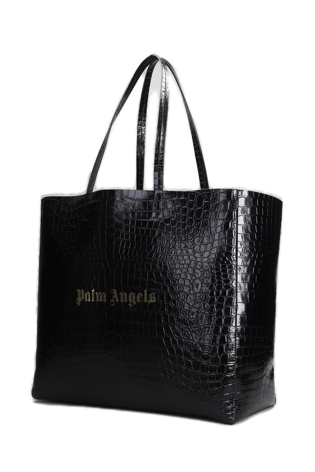Shop Palm Angels Logo Printed Embossed Tote Bag In Black Gold