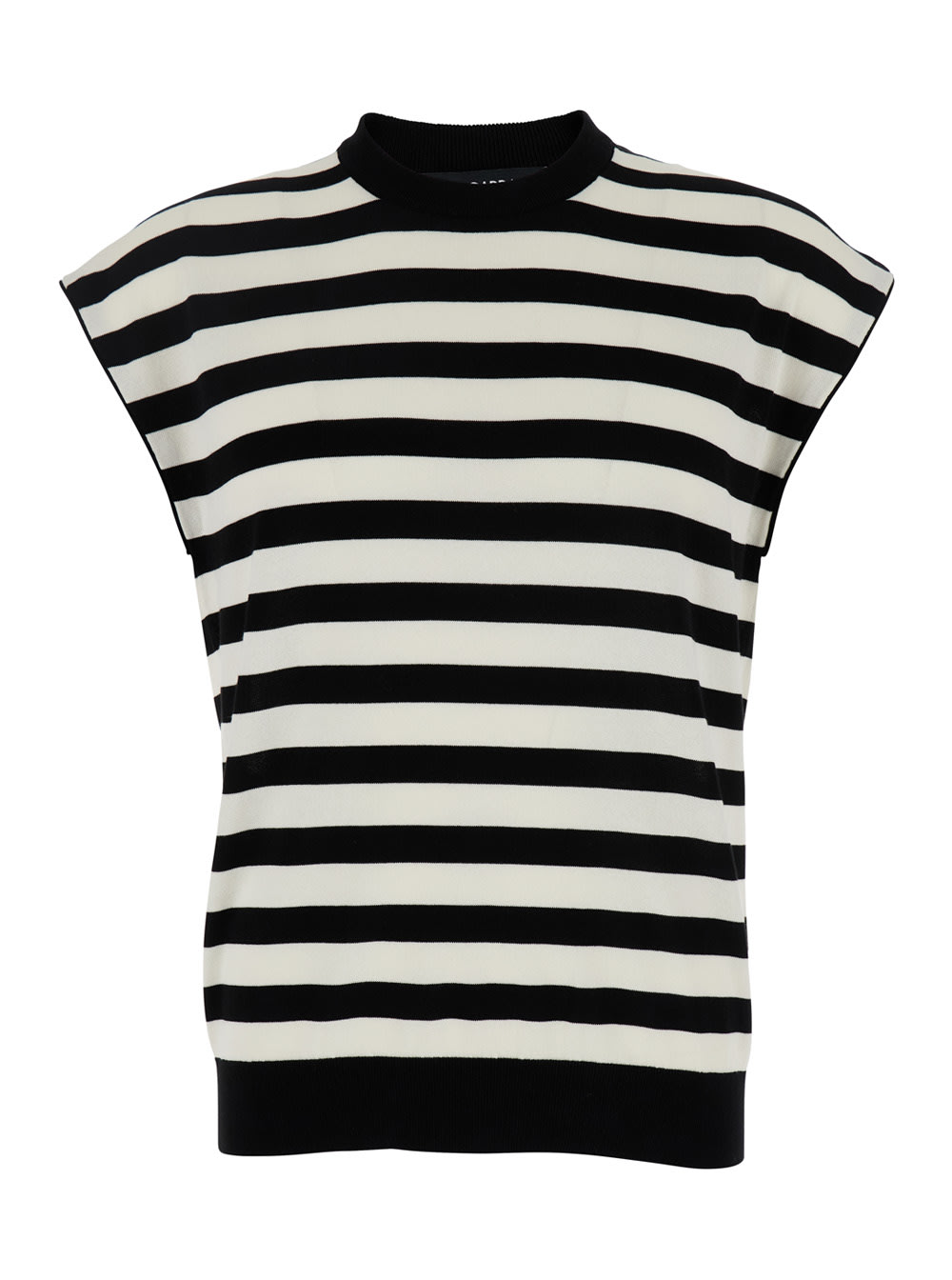 Dolce & Gabbana Black And White Sleeveless Top With Round Neck And All-over Strpied Motif In White