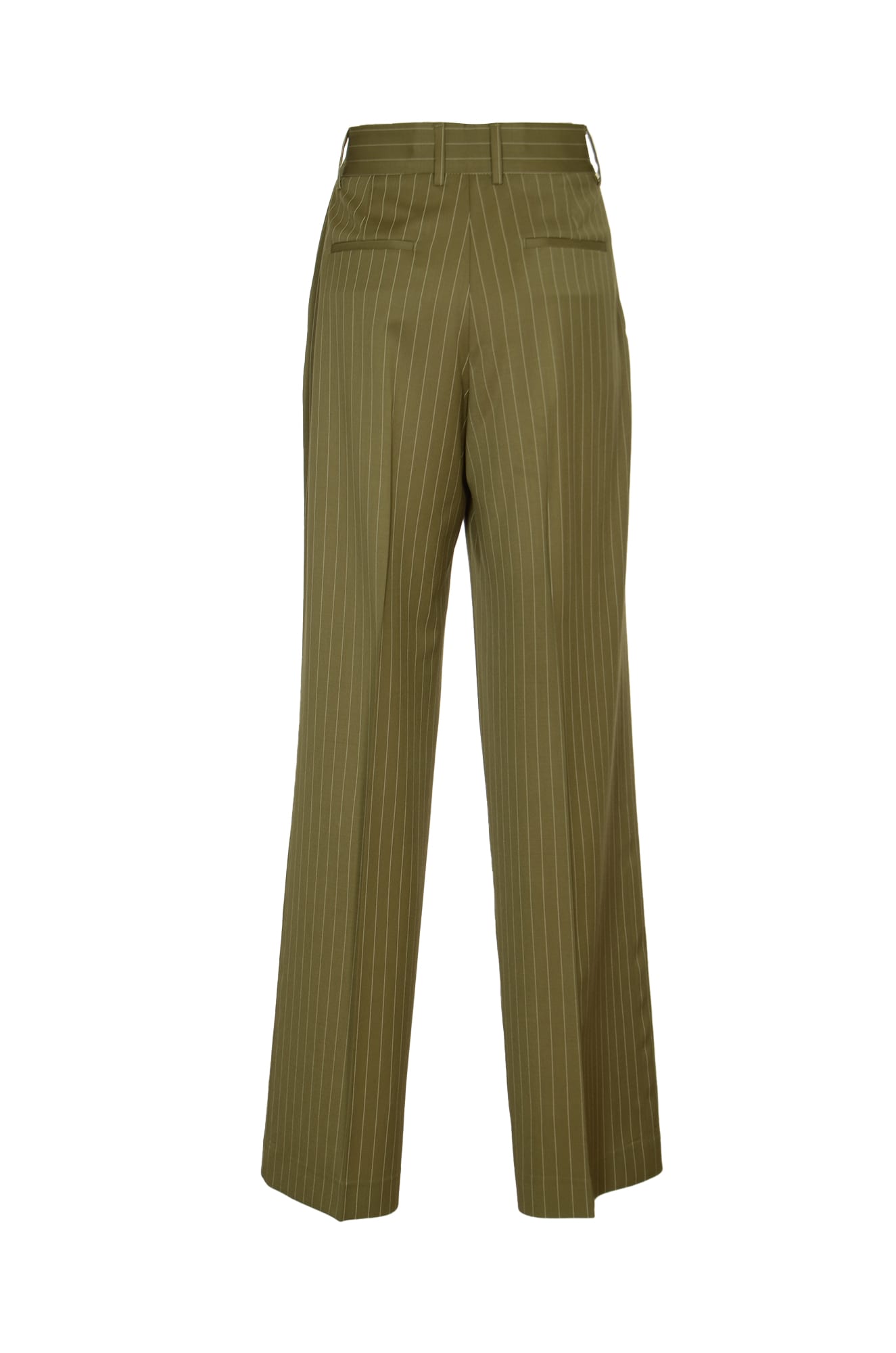 Shop Msgm Pinstripe Trousers In Green