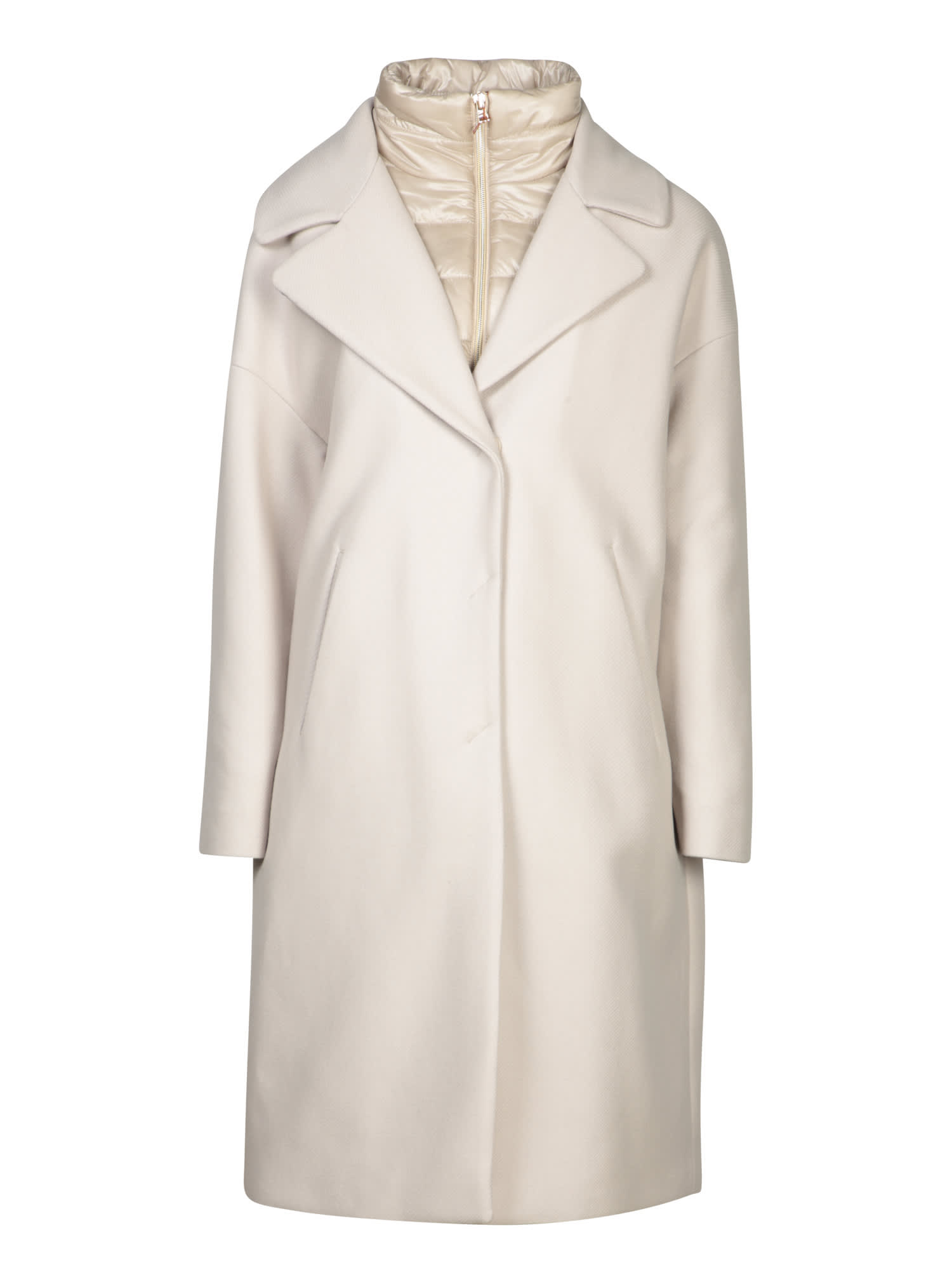 Shop Herno Ivory Coat With Bib In Beige