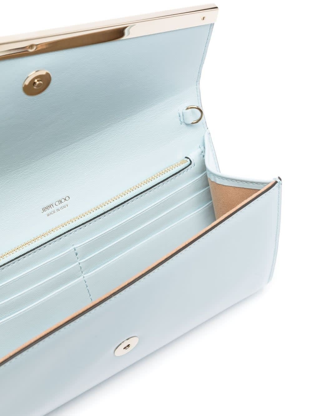 Shop Jimmy Choo Emmie Clutch Bag In Ice Blue Patent Leather