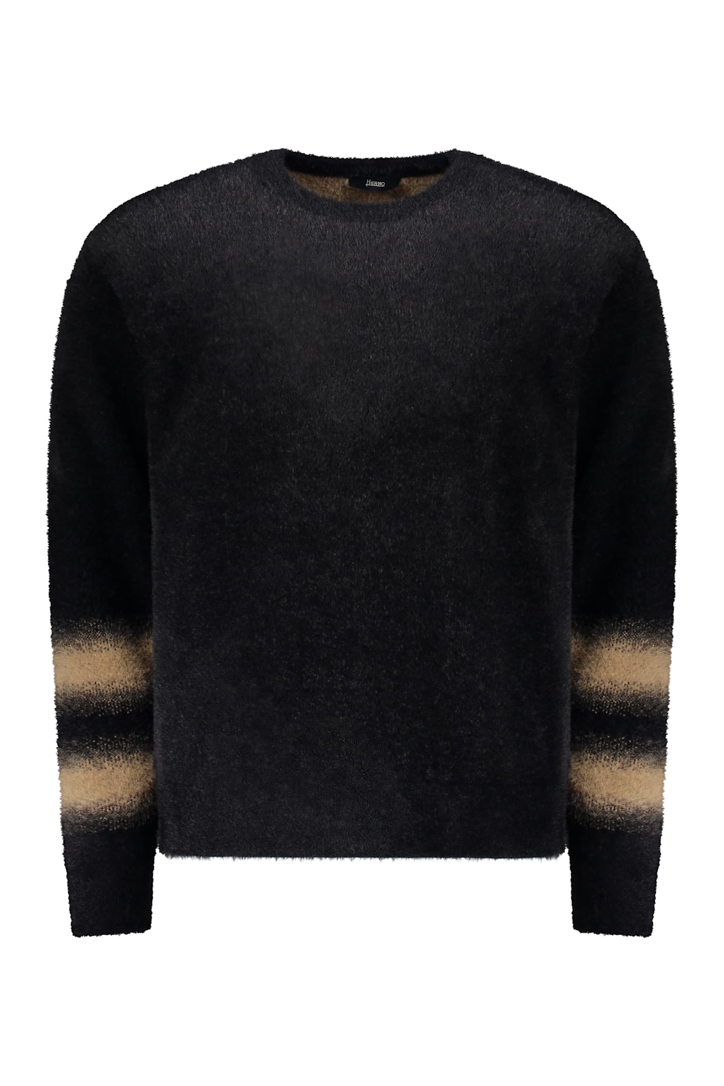 Herno Striped-cuff Crew-neck Sweater In Black