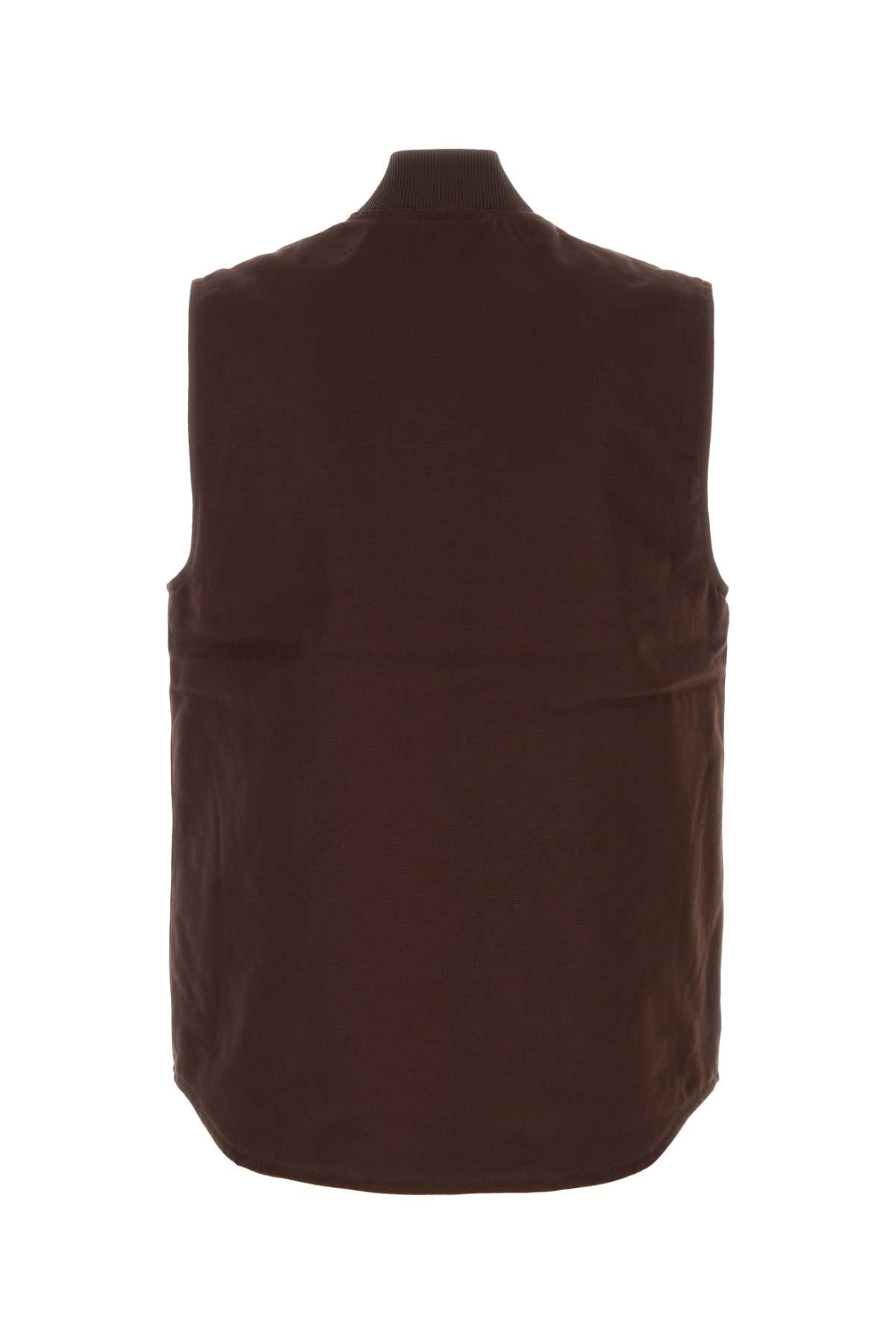 Carhartt Stylish Vest With Ribbed Collar And Front Pockets In Brown