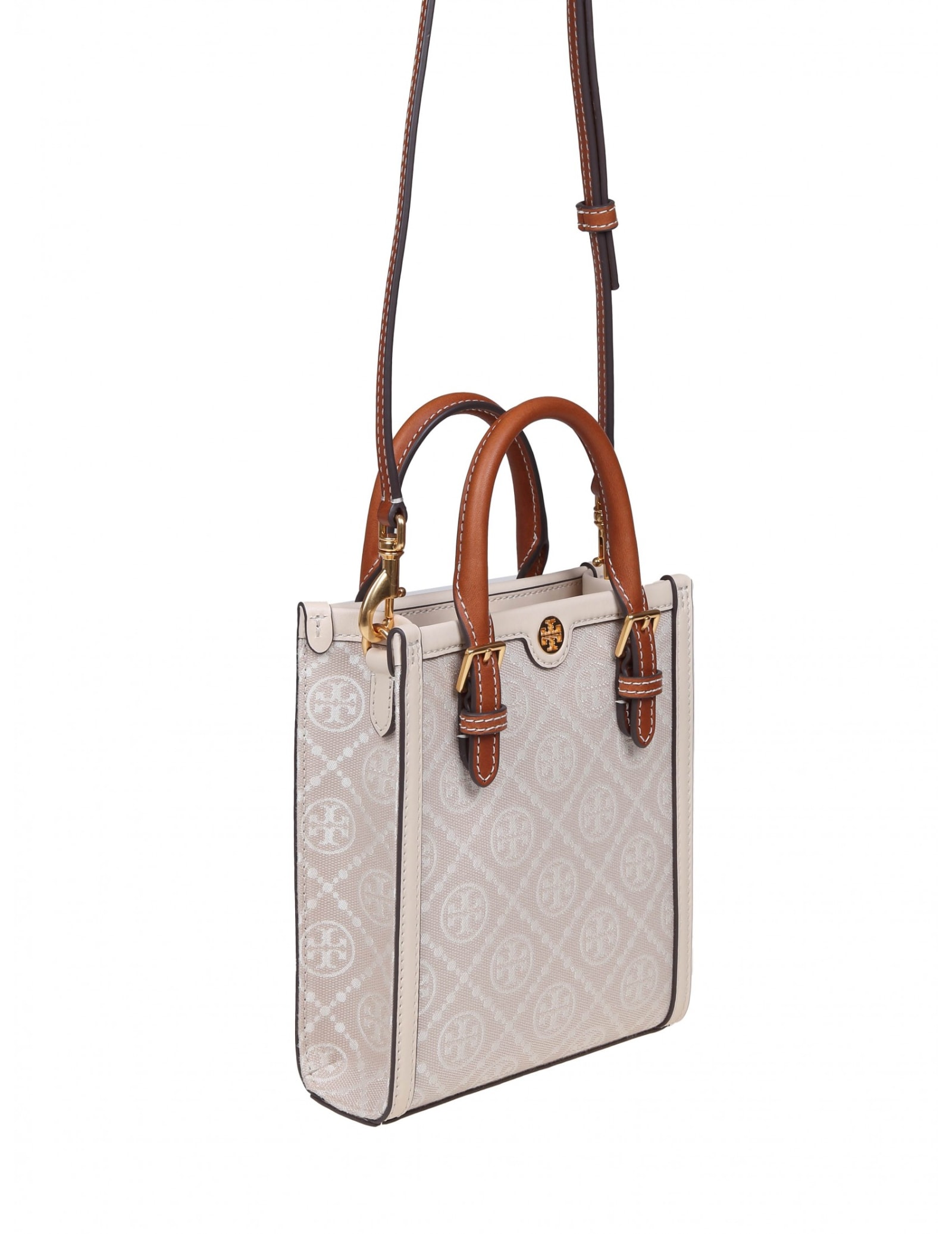 Shop Tory Burch Minishopping In Ivory Color Monogram Fabric