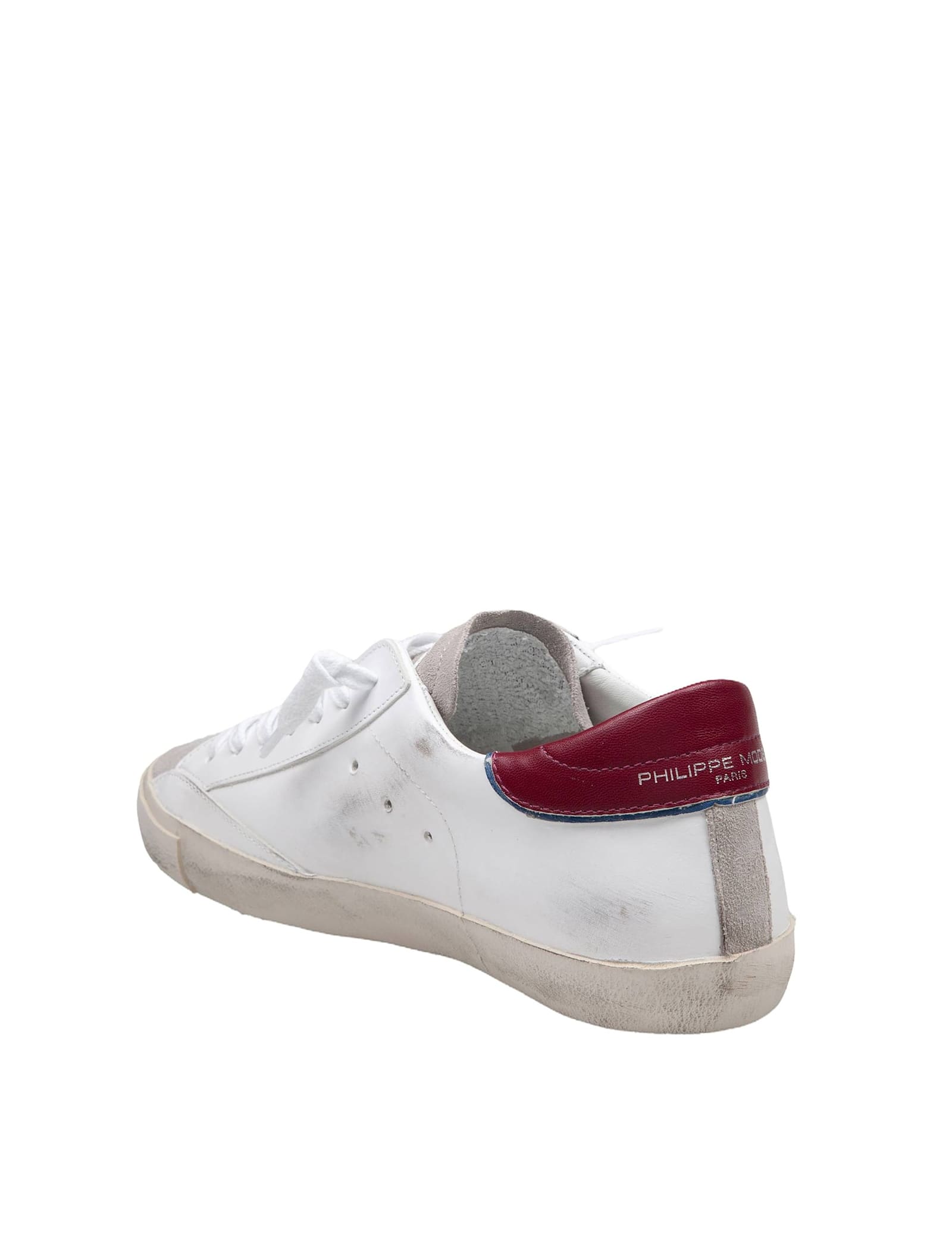 Shop Philippe Model Prsx Low Leather Sneakers White And Burgundy