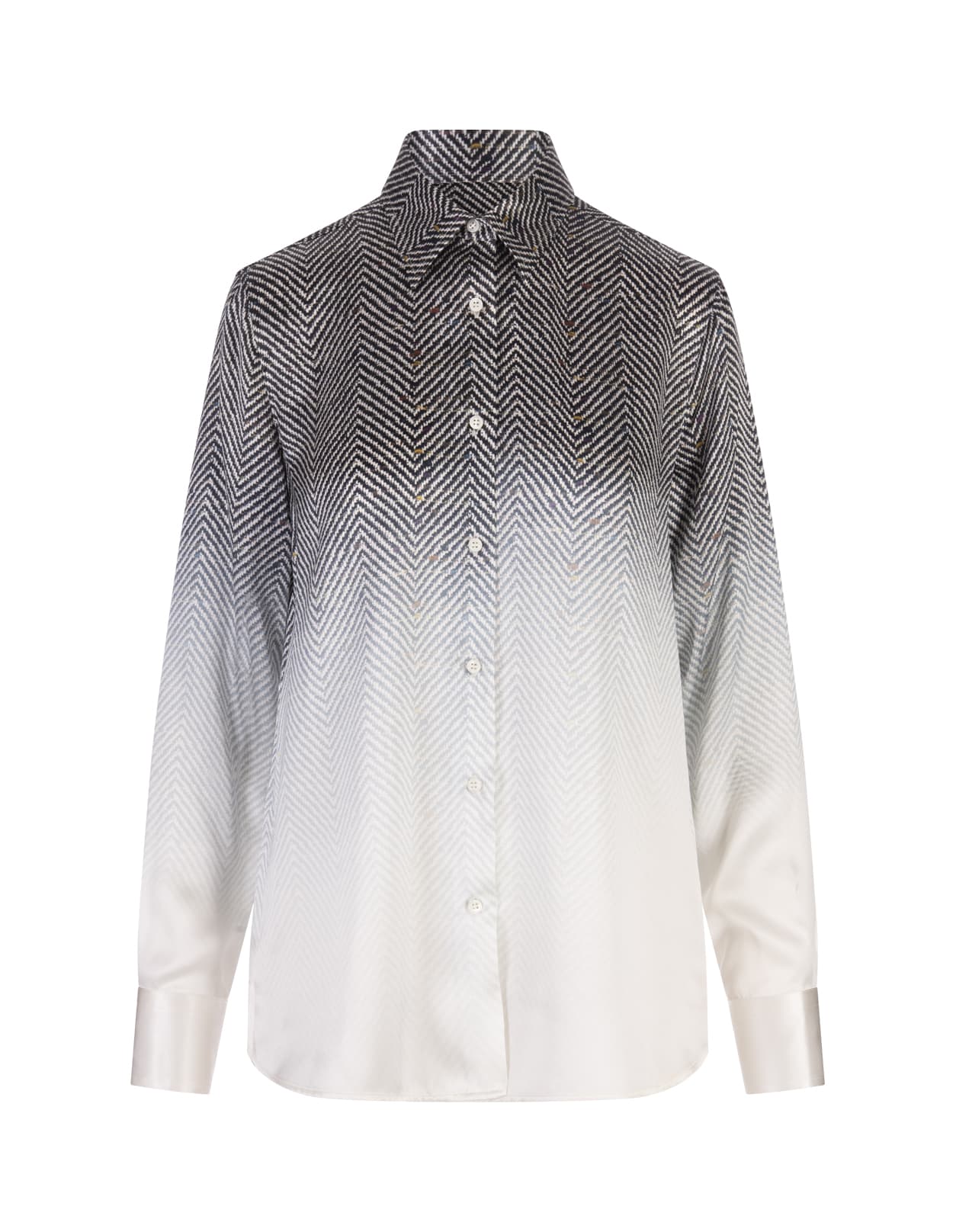 Shop Ermanno Scervino Silk Shirt With Shaded Chevron Pattern In Grigio
