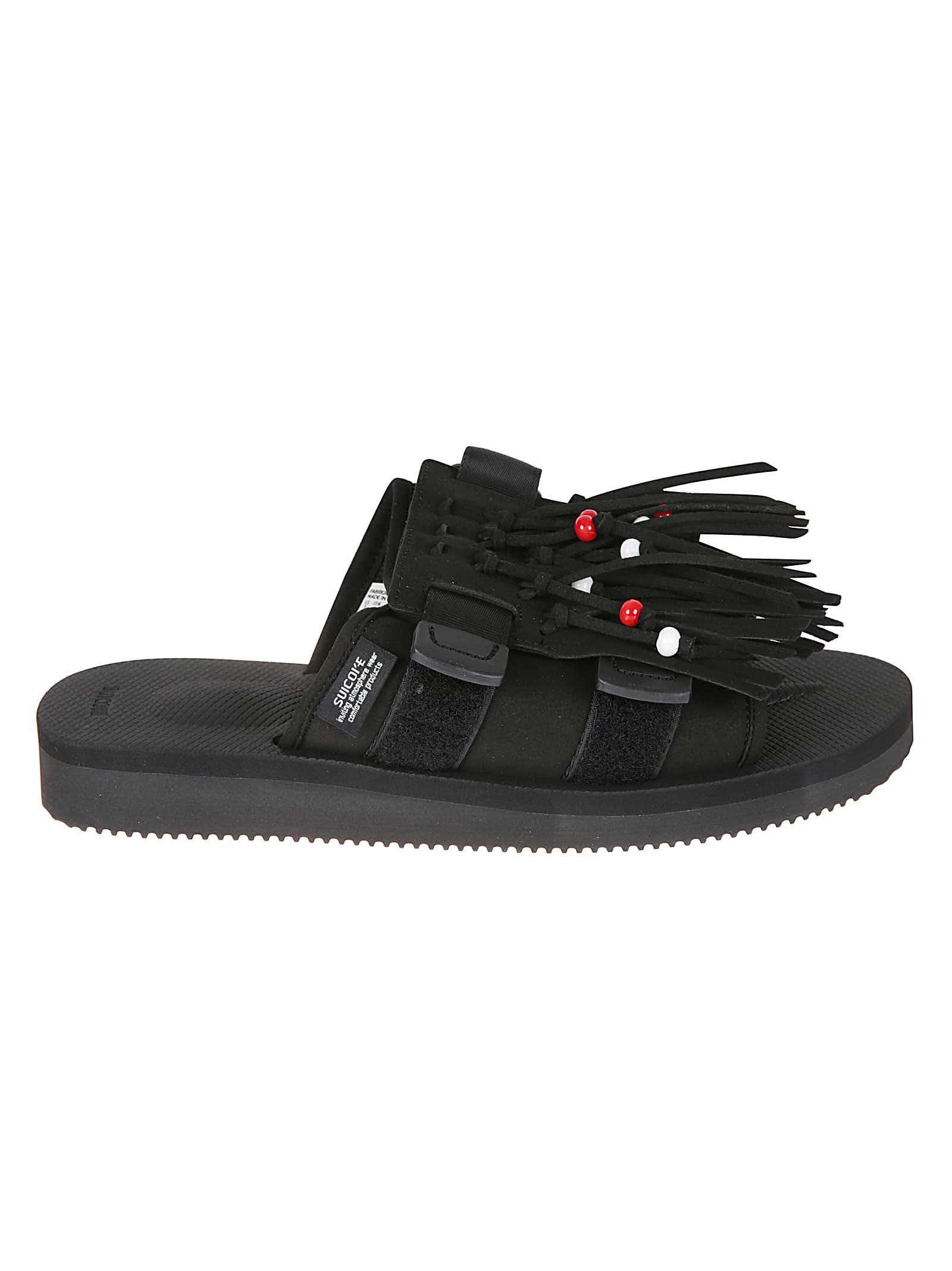 Suicoke Moto-cab Fringed Sandals In Black