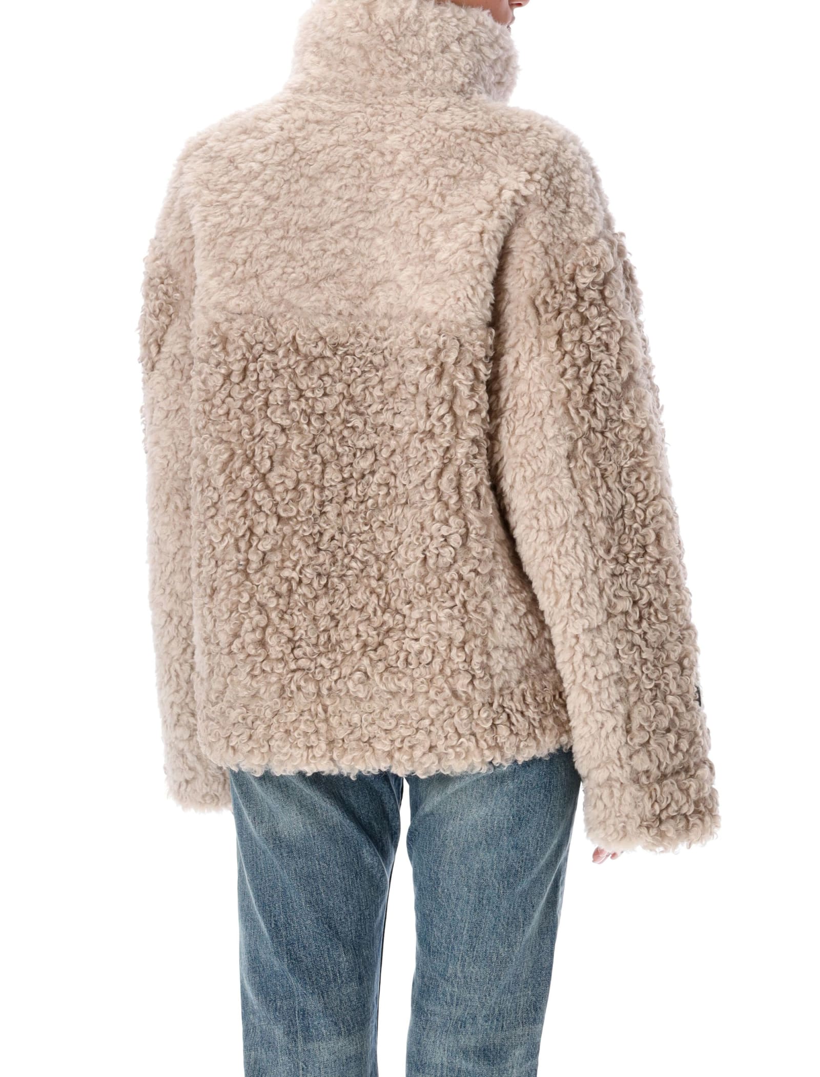 Shop Urbancode Short Reversible Shearling Peacot In Taupe