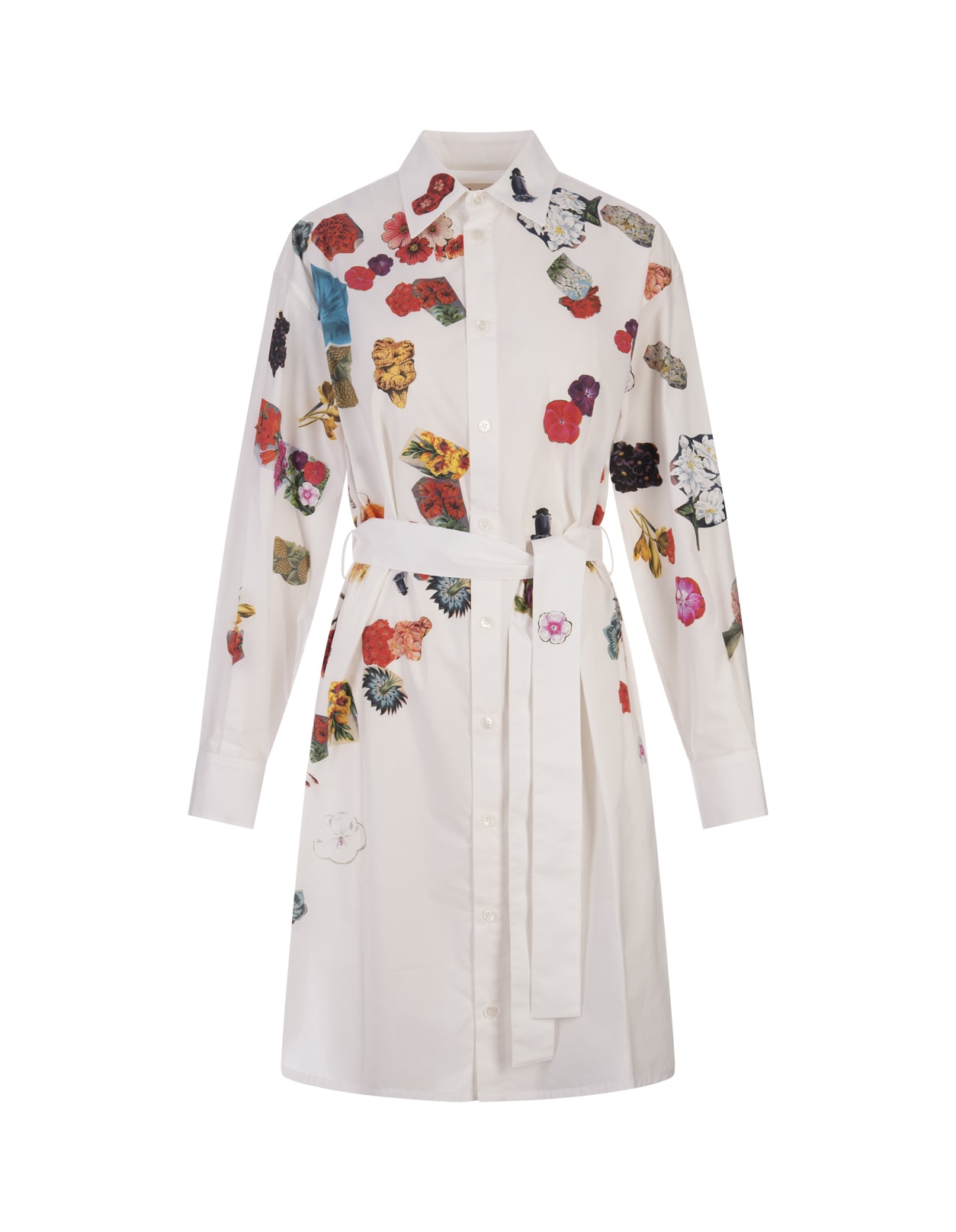 Shop Marni White Short Shirt Dress With Floral Print