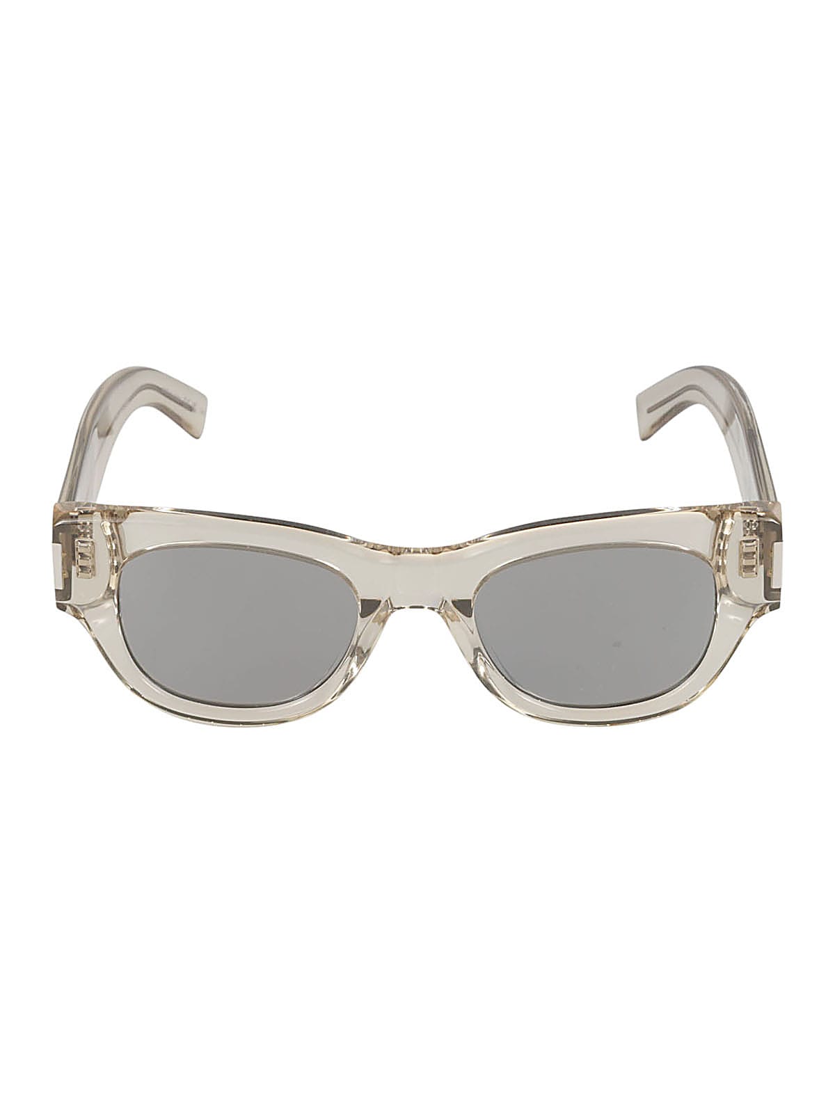 Saint Laurent Round Frame Transparent Sunglasses In Beige/silver