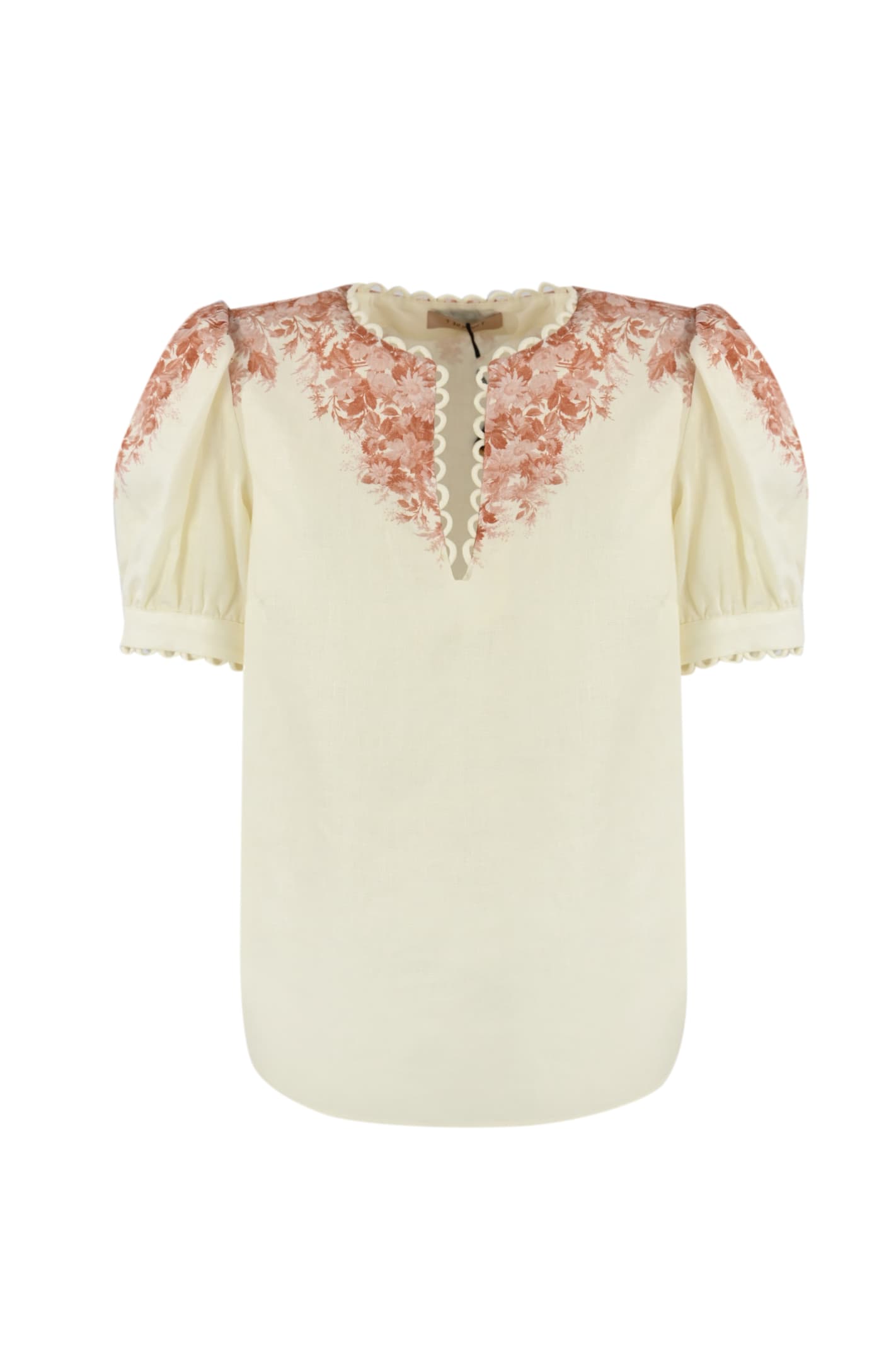 Shop Twinset Linen Blouse With Floral Print In St. Cachemire