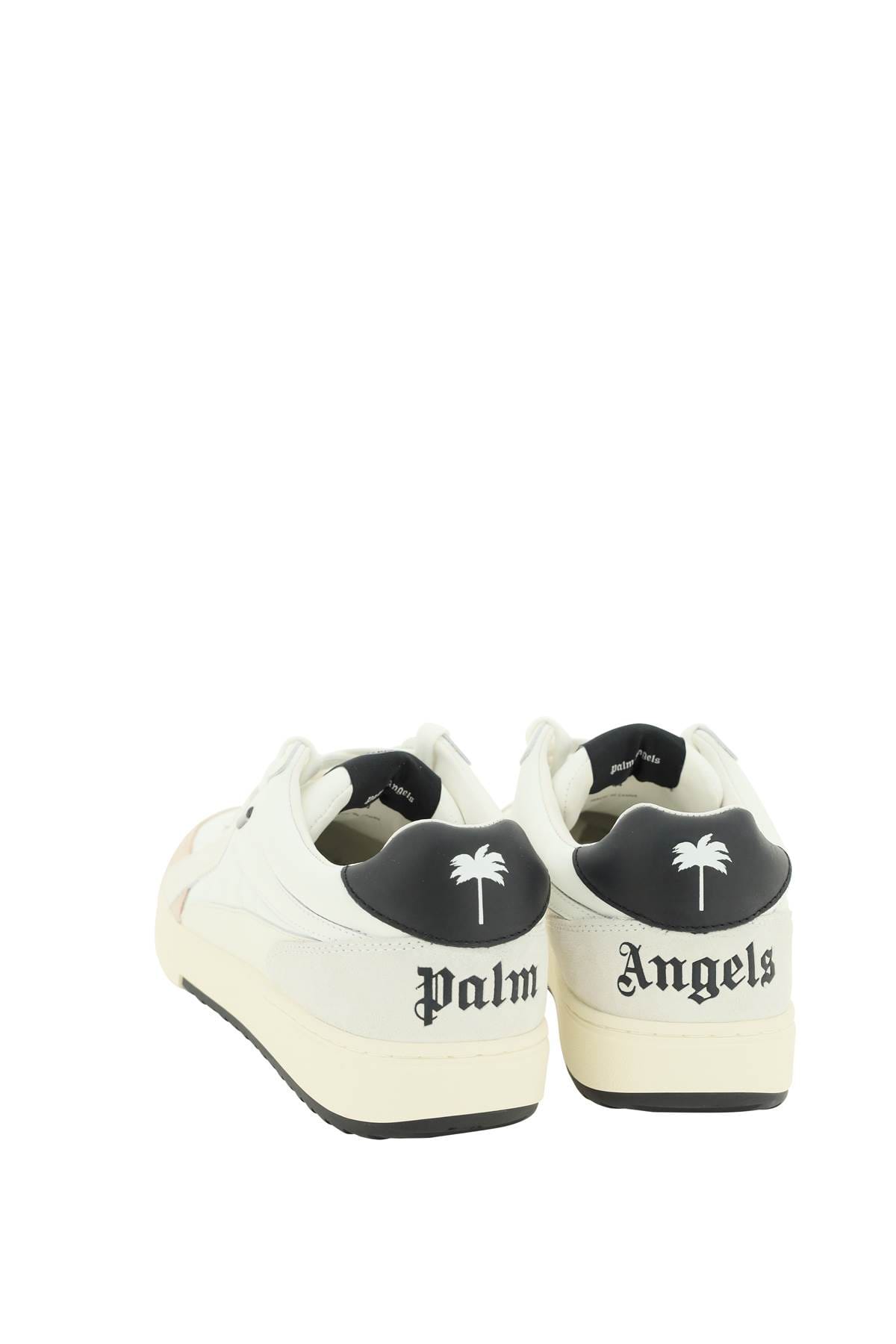 Shop Palm Angels Palm University Leather Sneakers In Bianco/nero