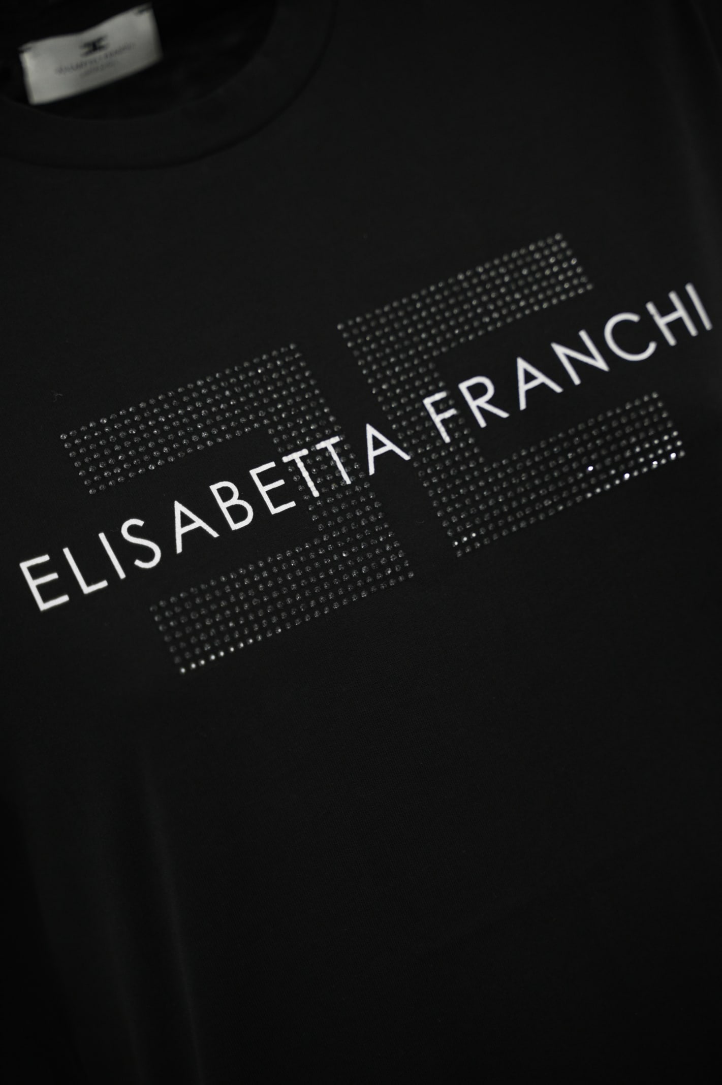 Shop Elisabetta Franchi Jersey T-shirt With Rhinestone Logo In Nero