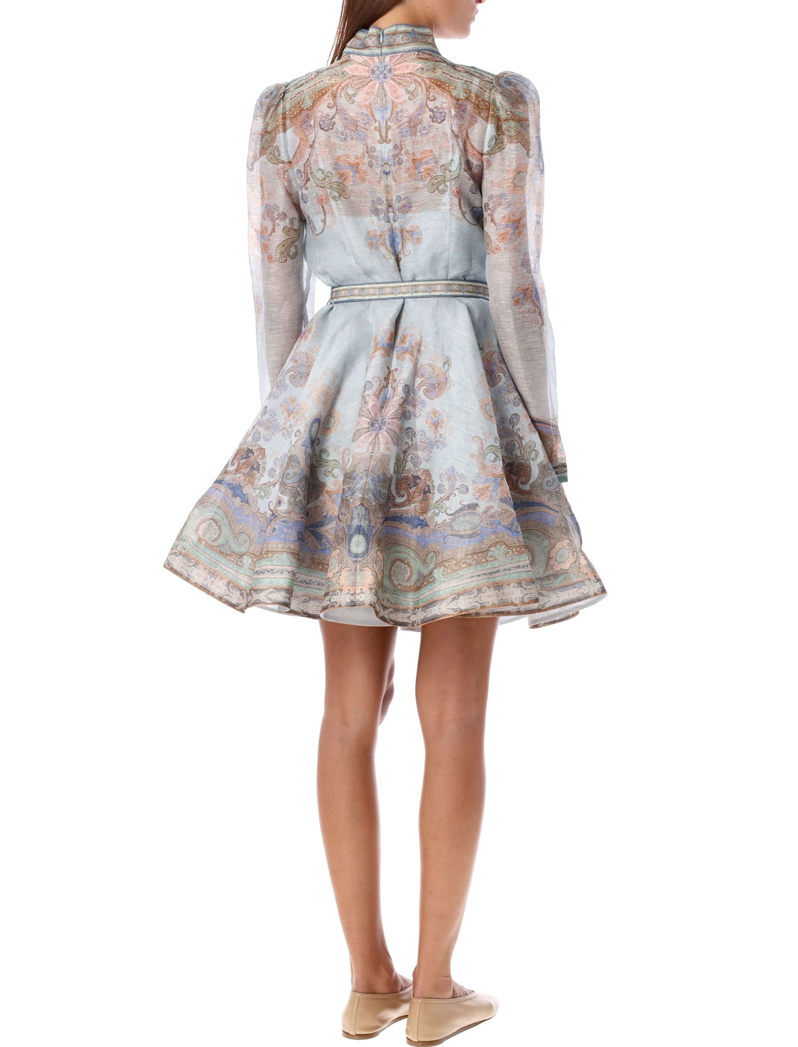 Shop Zimmermann Eden Belted Mini Dress In Blue Pasley