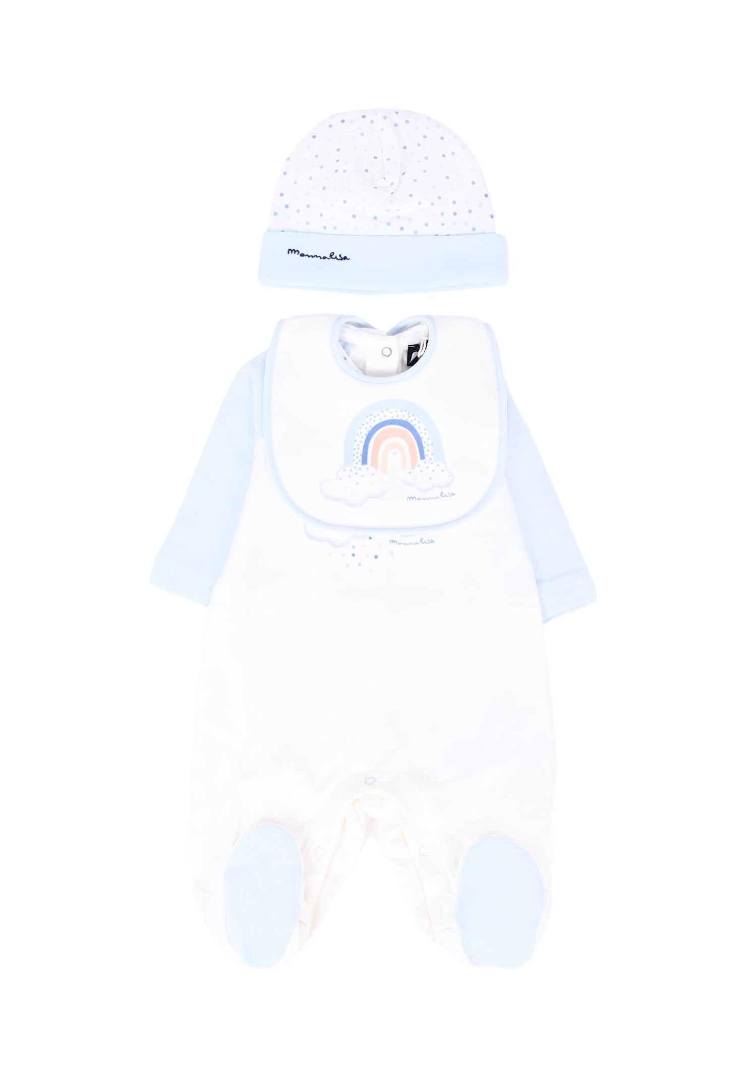 Monnalisa White Babygrow Set For Baby Boy With Rainbow In White