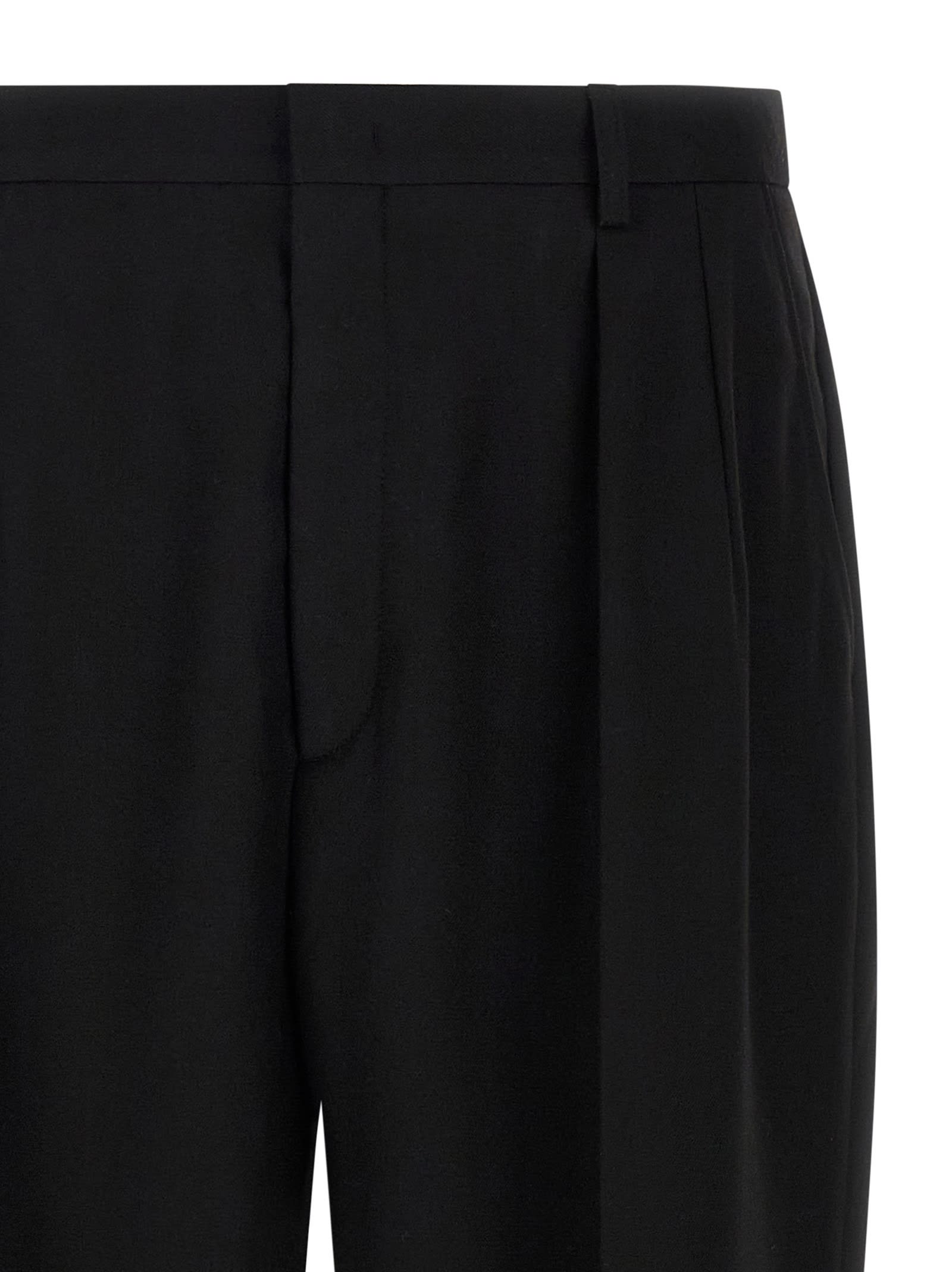 Cellar Door 'lucio' Pleated Front Trousers With Belt Loops In Black