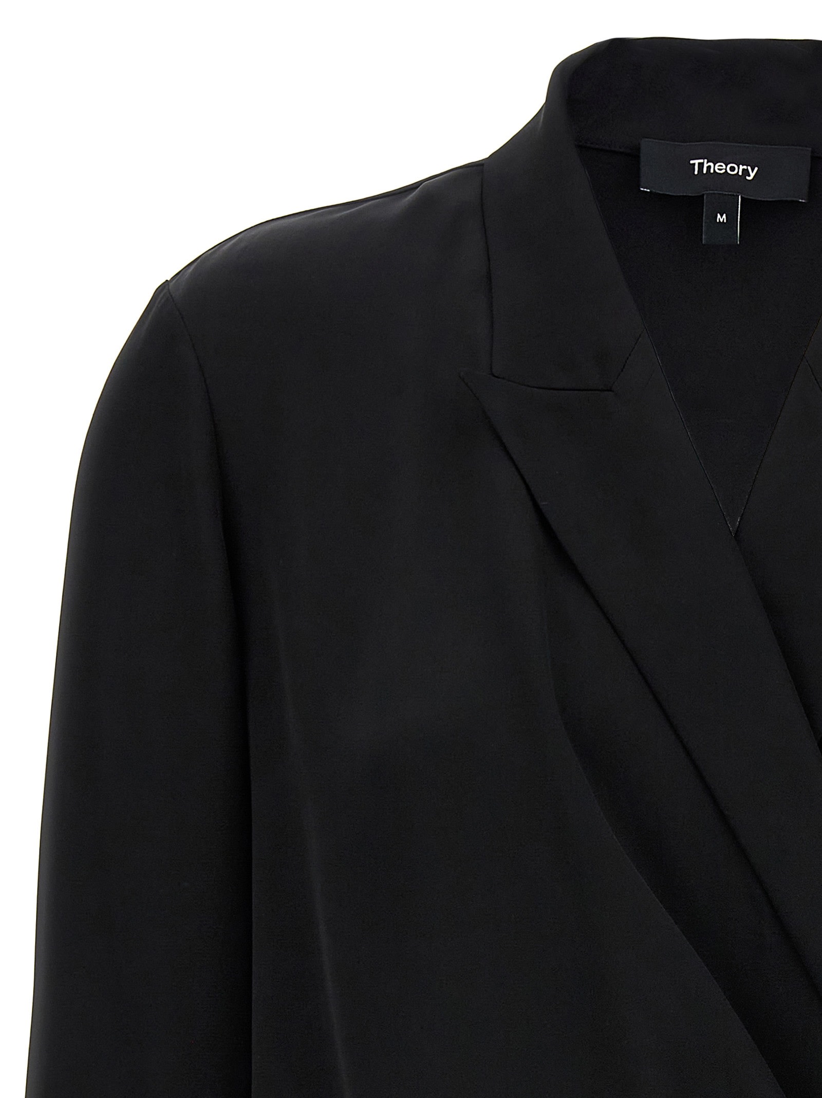 Theory Black Blouse With Peak Revers And Crossover Neck In Black