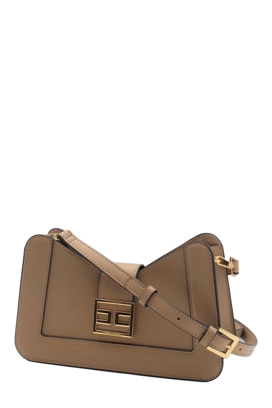 Shop Elisabetta Franchi Logo-buckle Shoulder Bag In Cammello