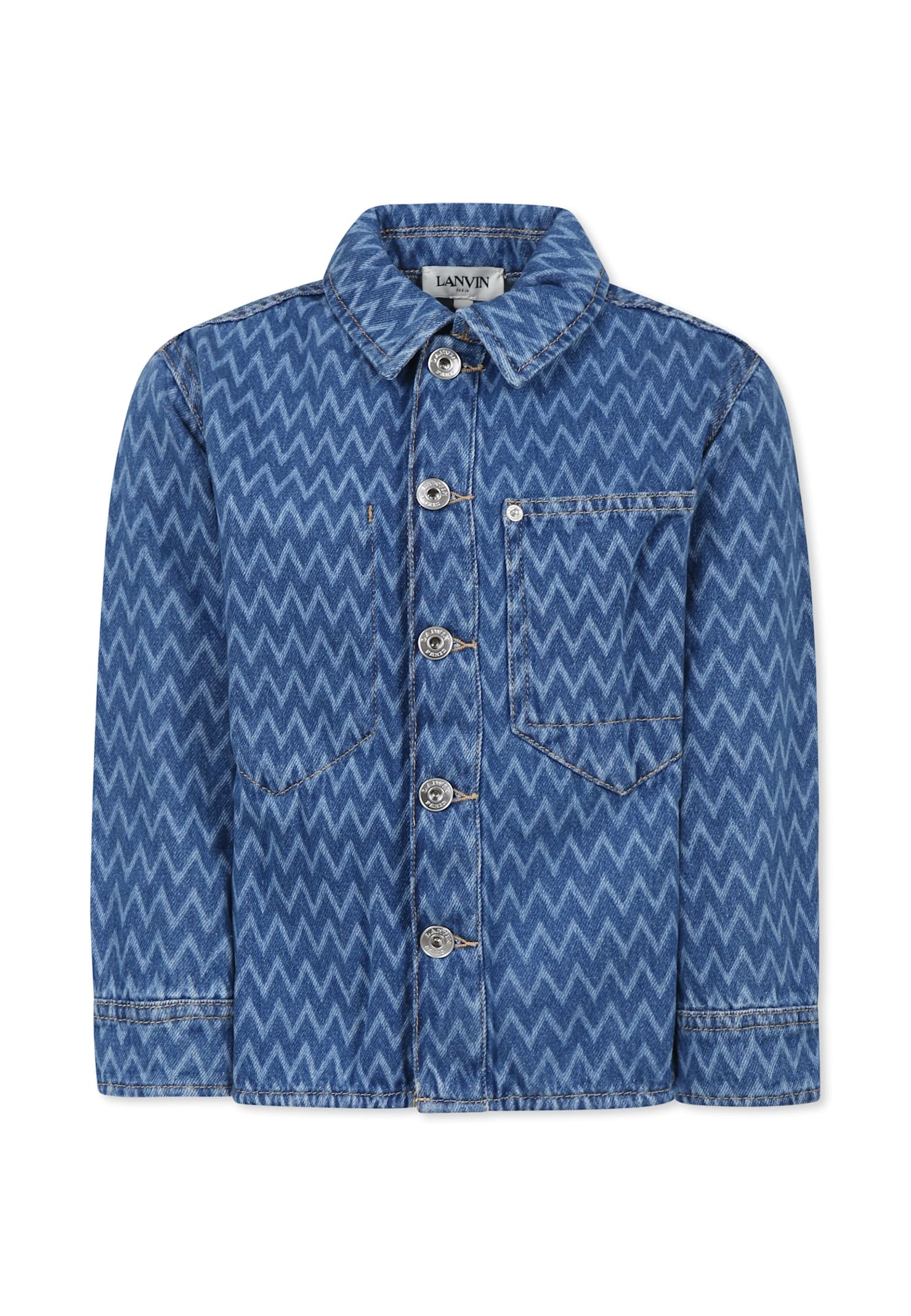 Lanvin Denim Shirt For Boy With Logo And Curb Motif In Denim