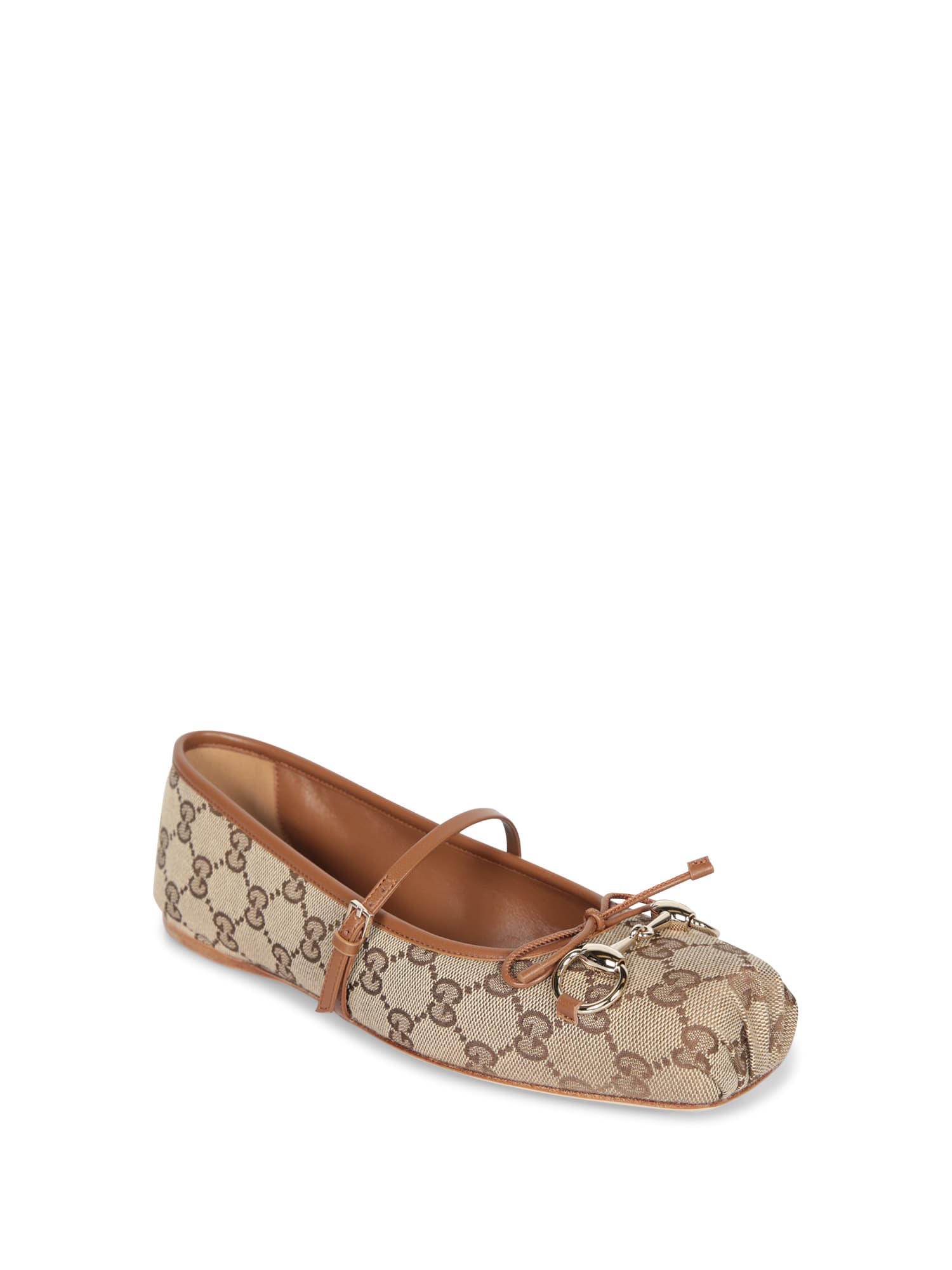 Gucci Horsebit Gg Beige Ballet Flats In Neutral
