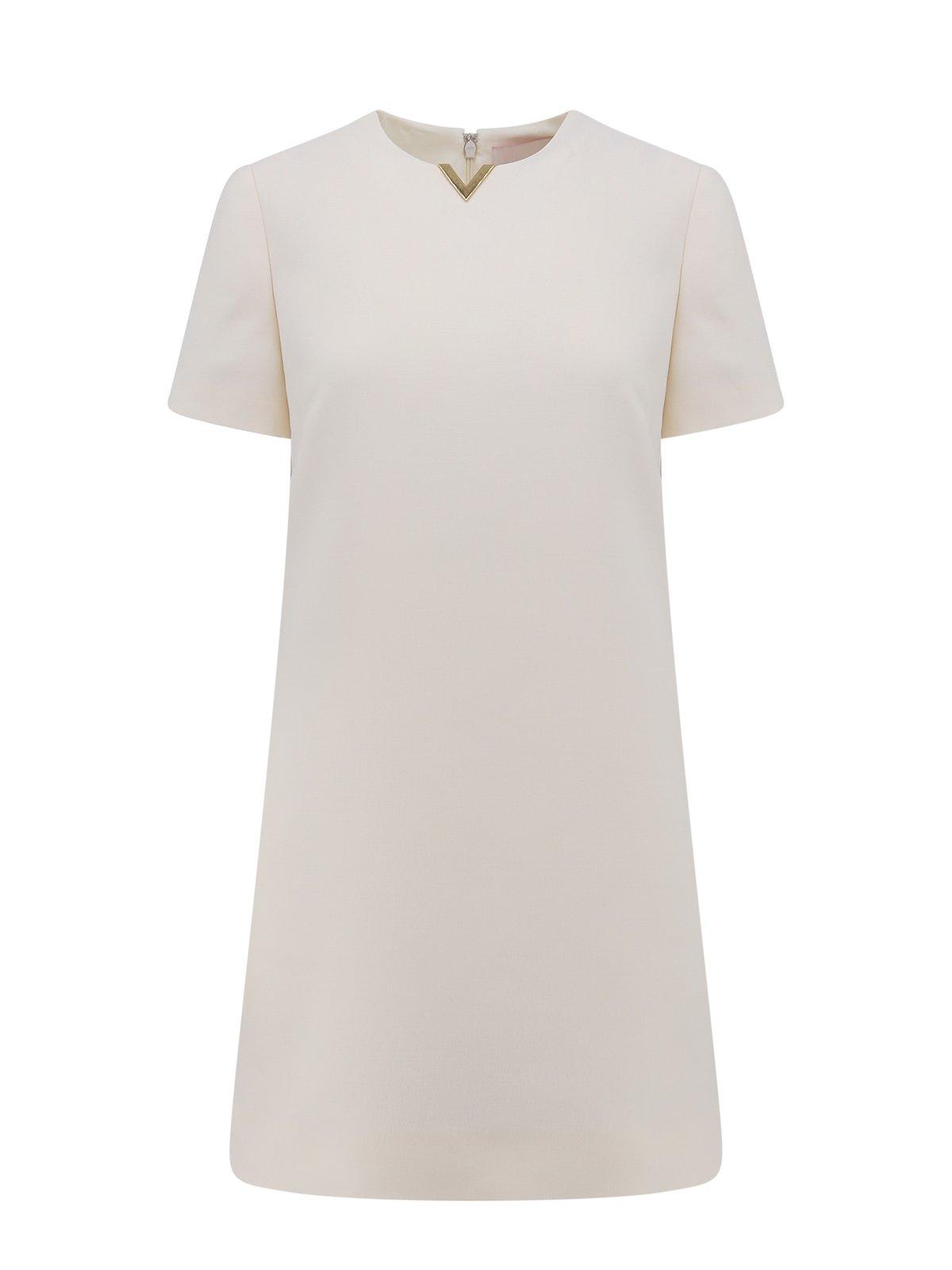 VALENTINO CREPE COUTURE LOGO PLAQUE SHORT-SLEEVED DRESS