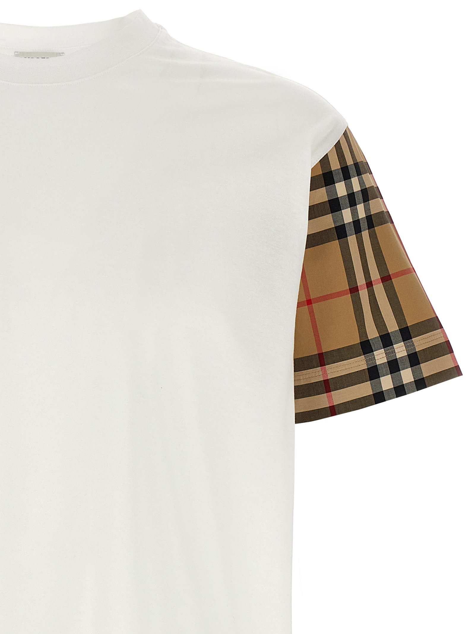 Burberry White T-shirt With Vintage Check Motif On The Sleeves In Cotton Woman In White