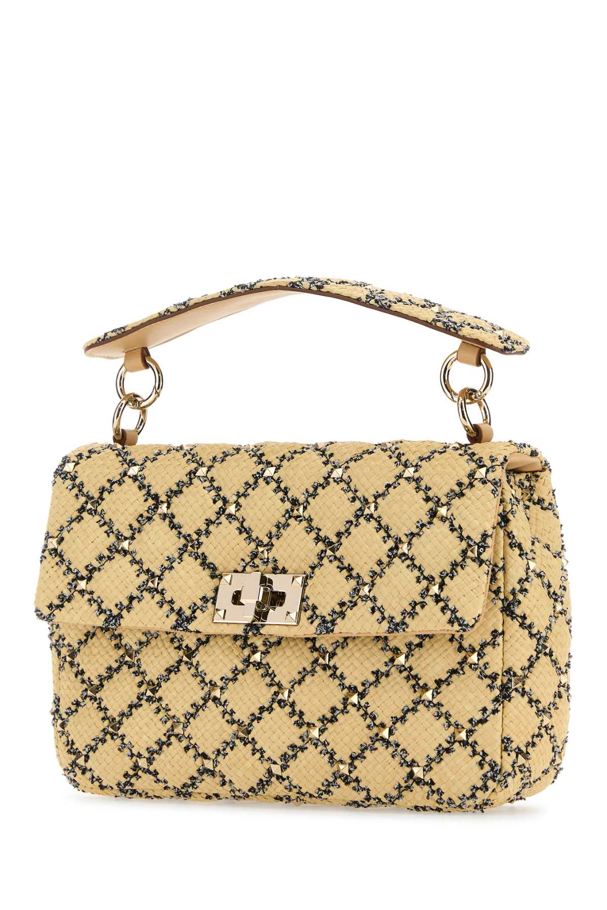 Shop Valentino Raffia Rockstud Handbag In Naturalenerosaharabeige