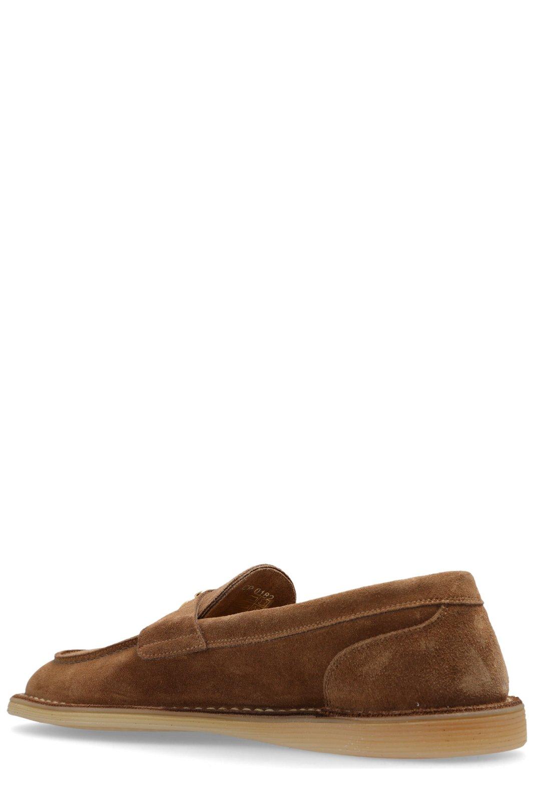 Shop Dolce & Gabbana Dg Logo Plaque Loafers In Brown