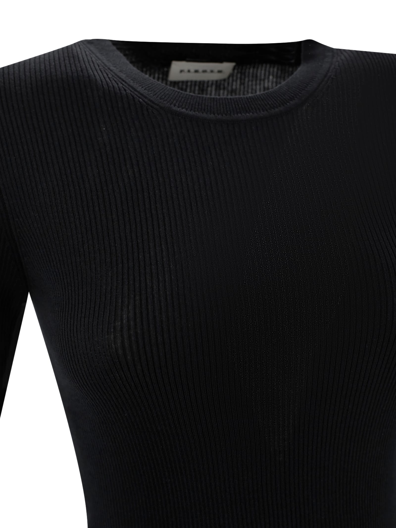 P.a.r.o.s.h Wool Crew Neck Top With Ribbed Texture In Black