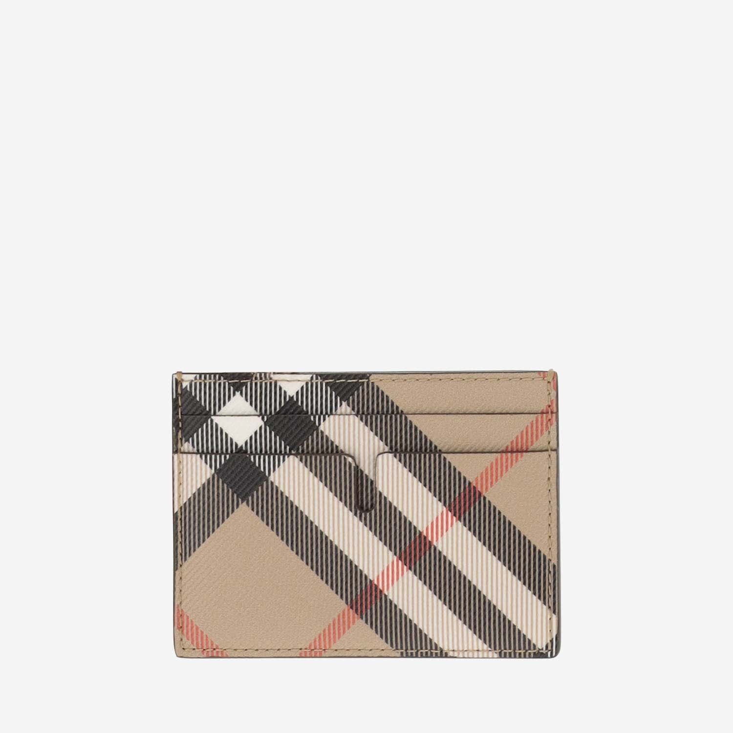 Burberry Signature Pattern Compact Rectangular Card Holder In Sand
