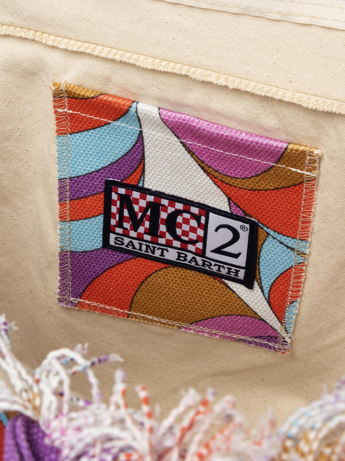 Mc2 Saint Barth Cotton Canvas Vanity Tote Bag With Daisy Print In Orange
