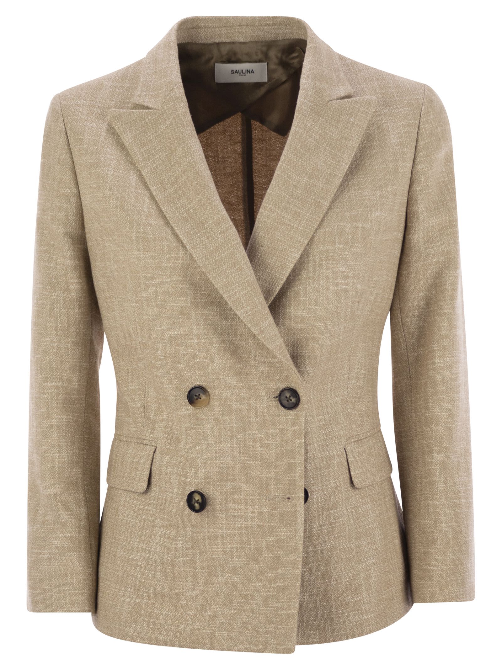 Saulina Milano Antonella - Double-breasted Cotton Blend Jacket In Beige