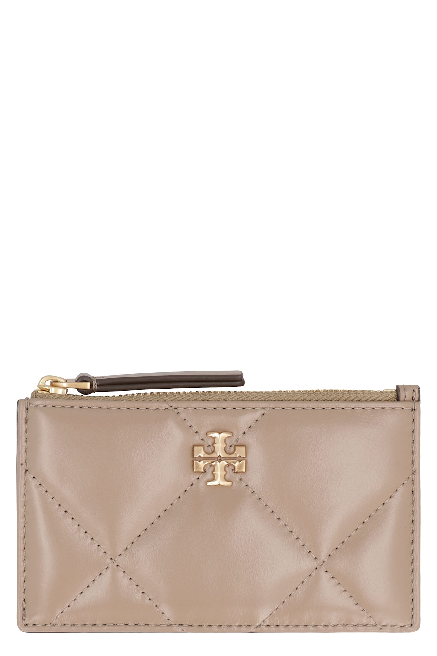 Shop Tory Burch Kira Leather Card Holder In Taupe