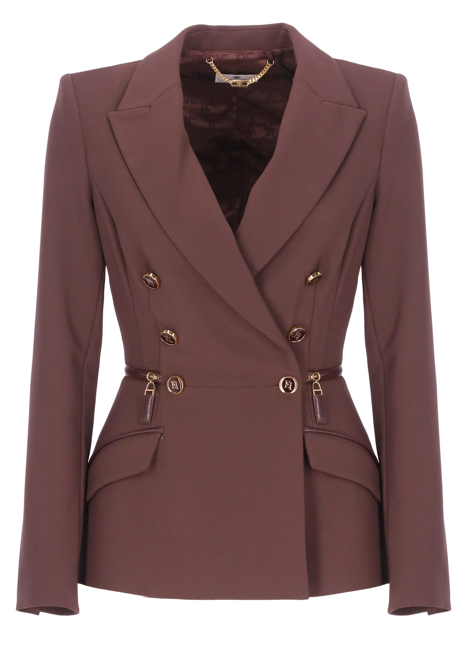 Elisabetta Franchi Crepe Double-breasted Blazer In Burgundy