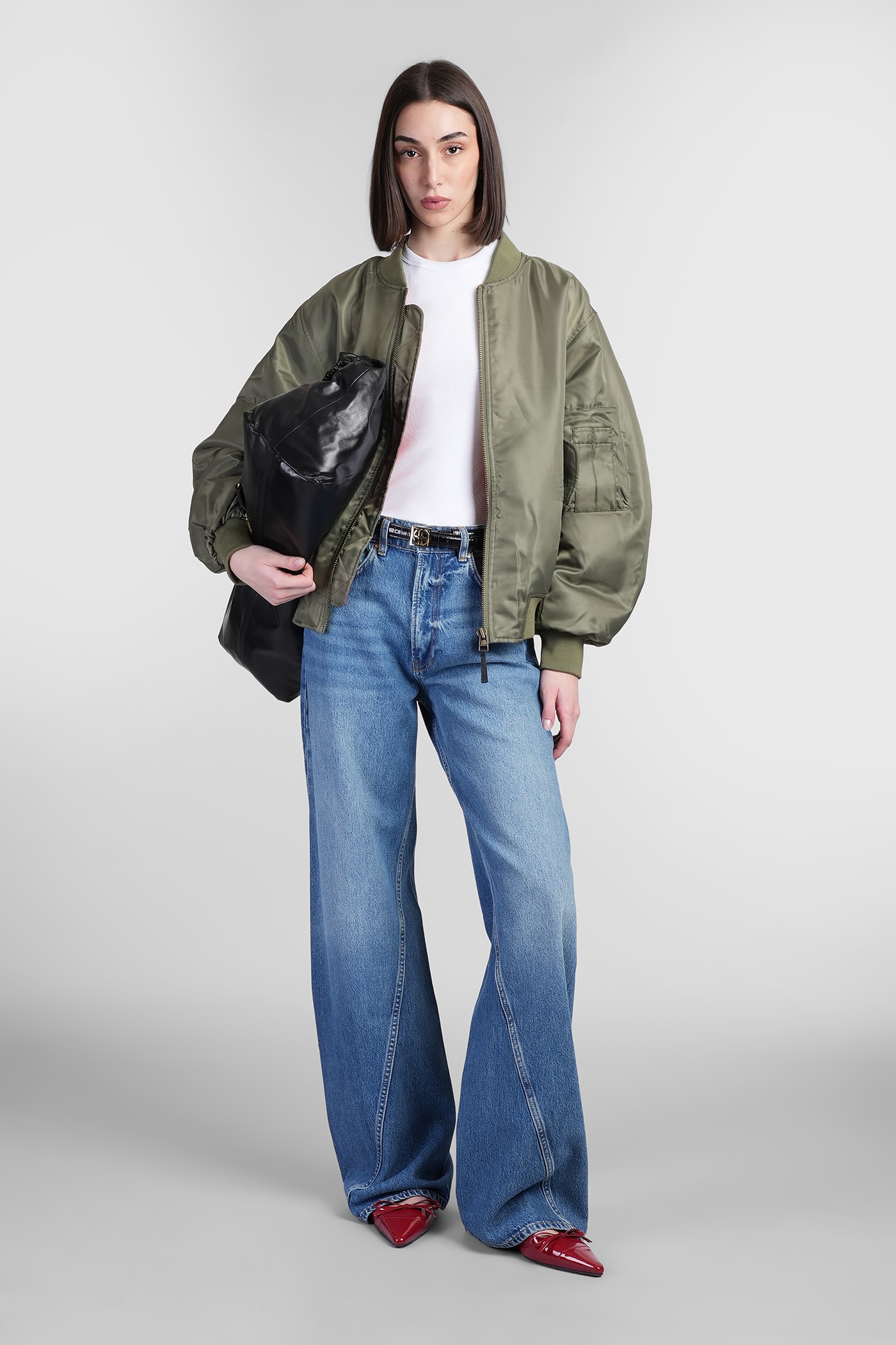 Anine Bing Leon Bomber In Green Polyester In Green