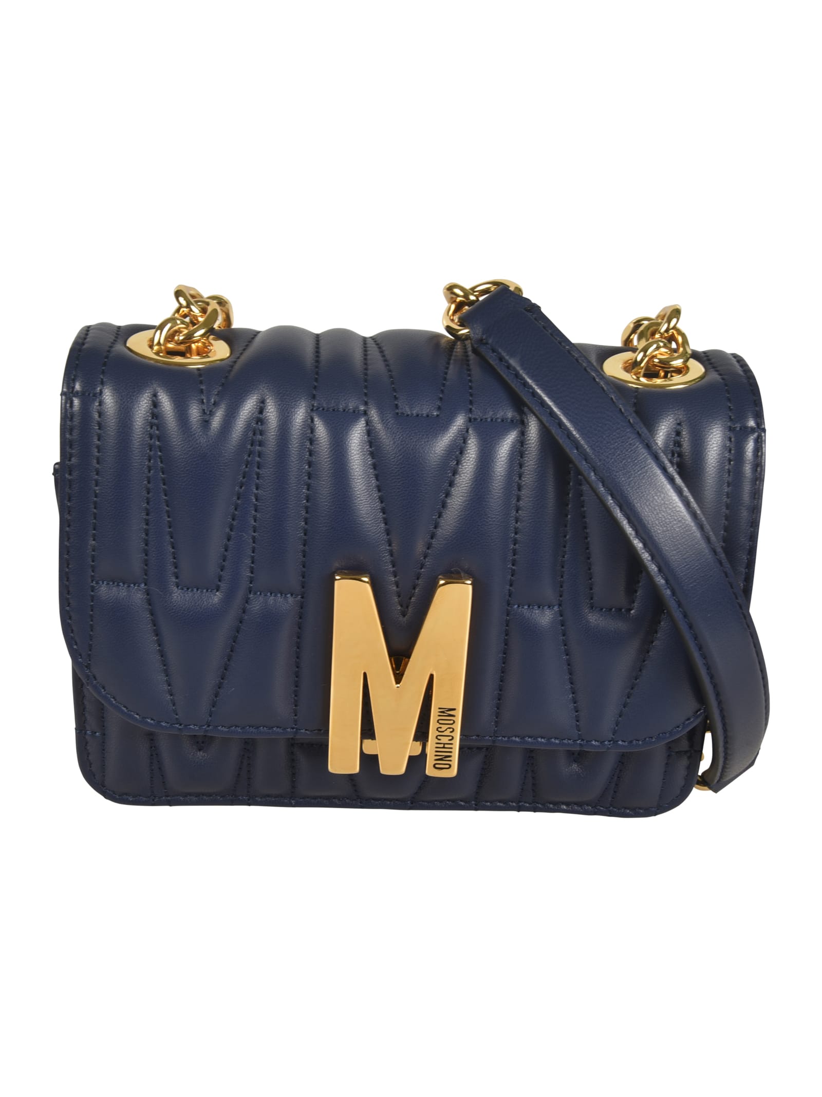 Shop Moschino Quilted Chain Shoulder Bag In Blue