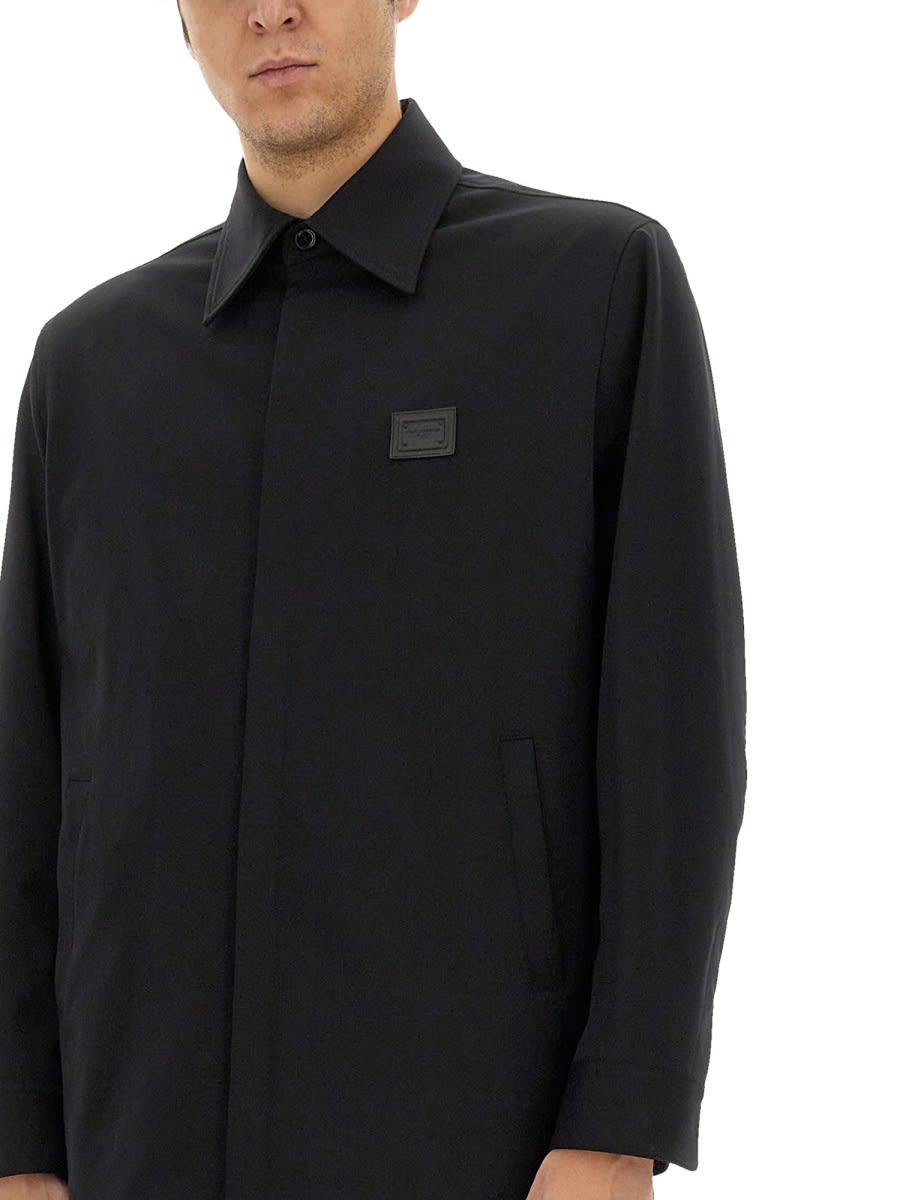 Dolce & Gabbana Men Technical Fabric Shirt With Plaque In Black