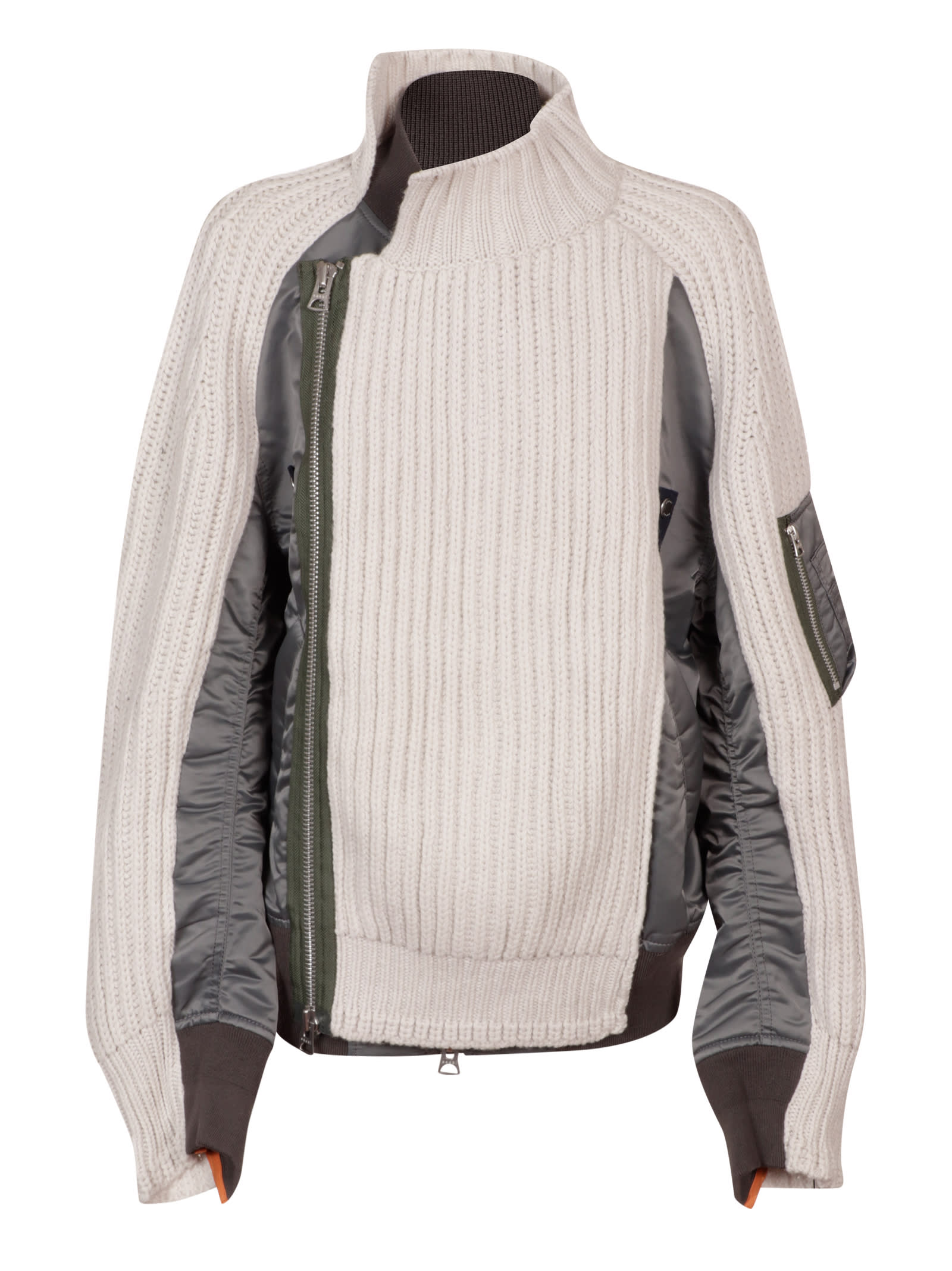 Sacai Nylon Twill Mix Knit Blouson In Grigio | ModeSens