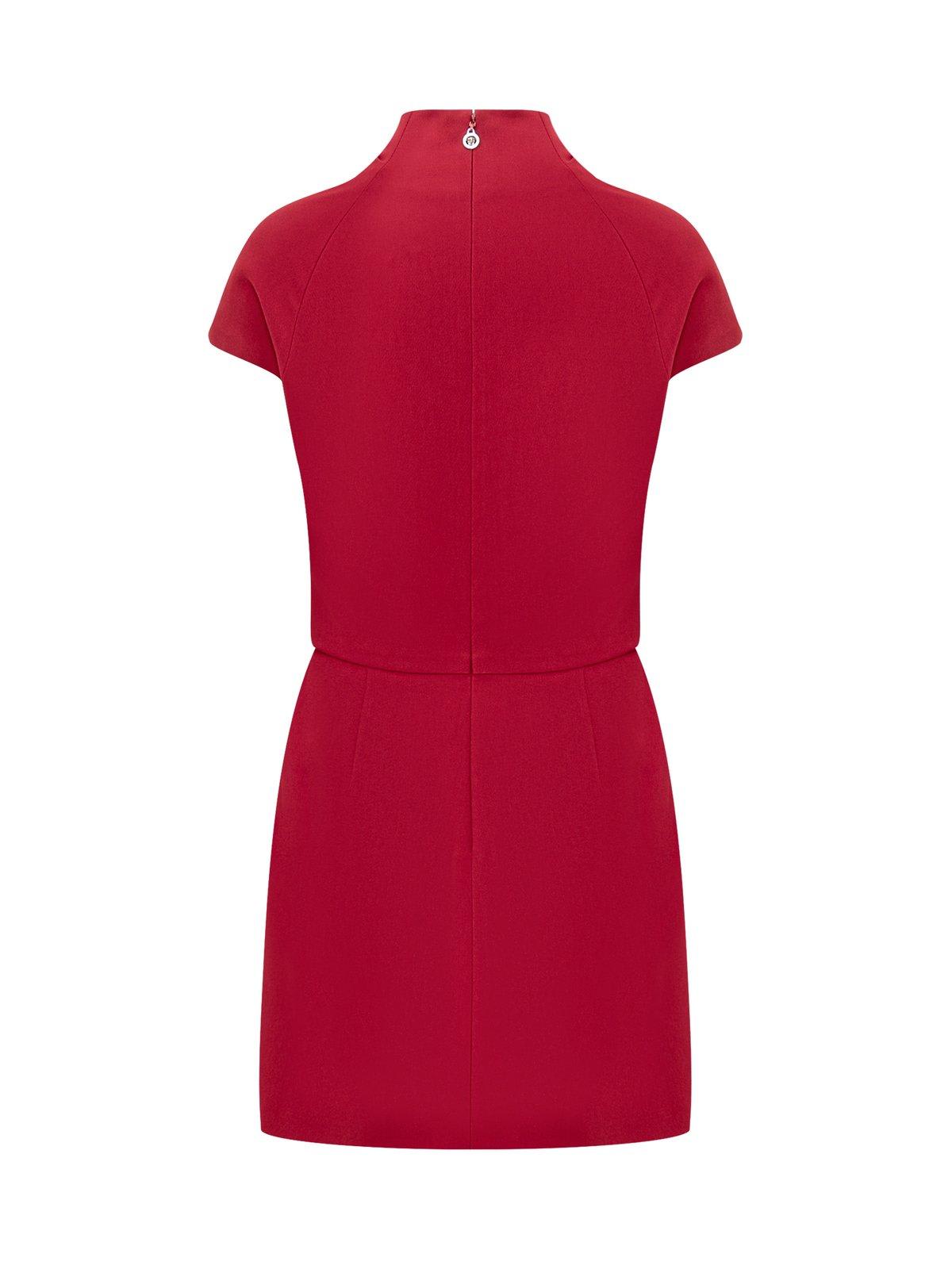 Shop Versace Draped Straight Hem Mini Dress In Lipstick Red