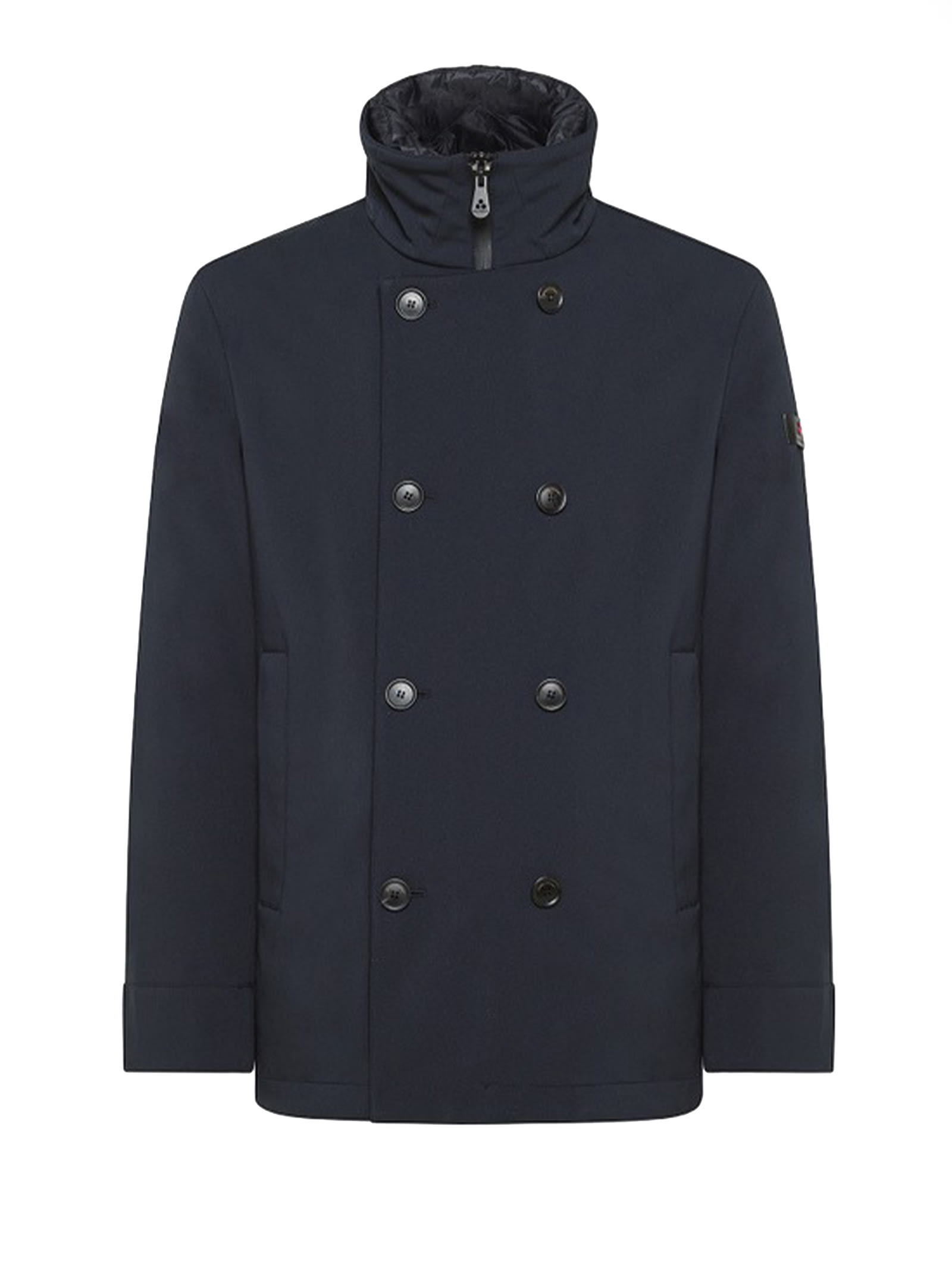 Shop Peuterey Double-breasted Jacket In Blue With Detachable Bib