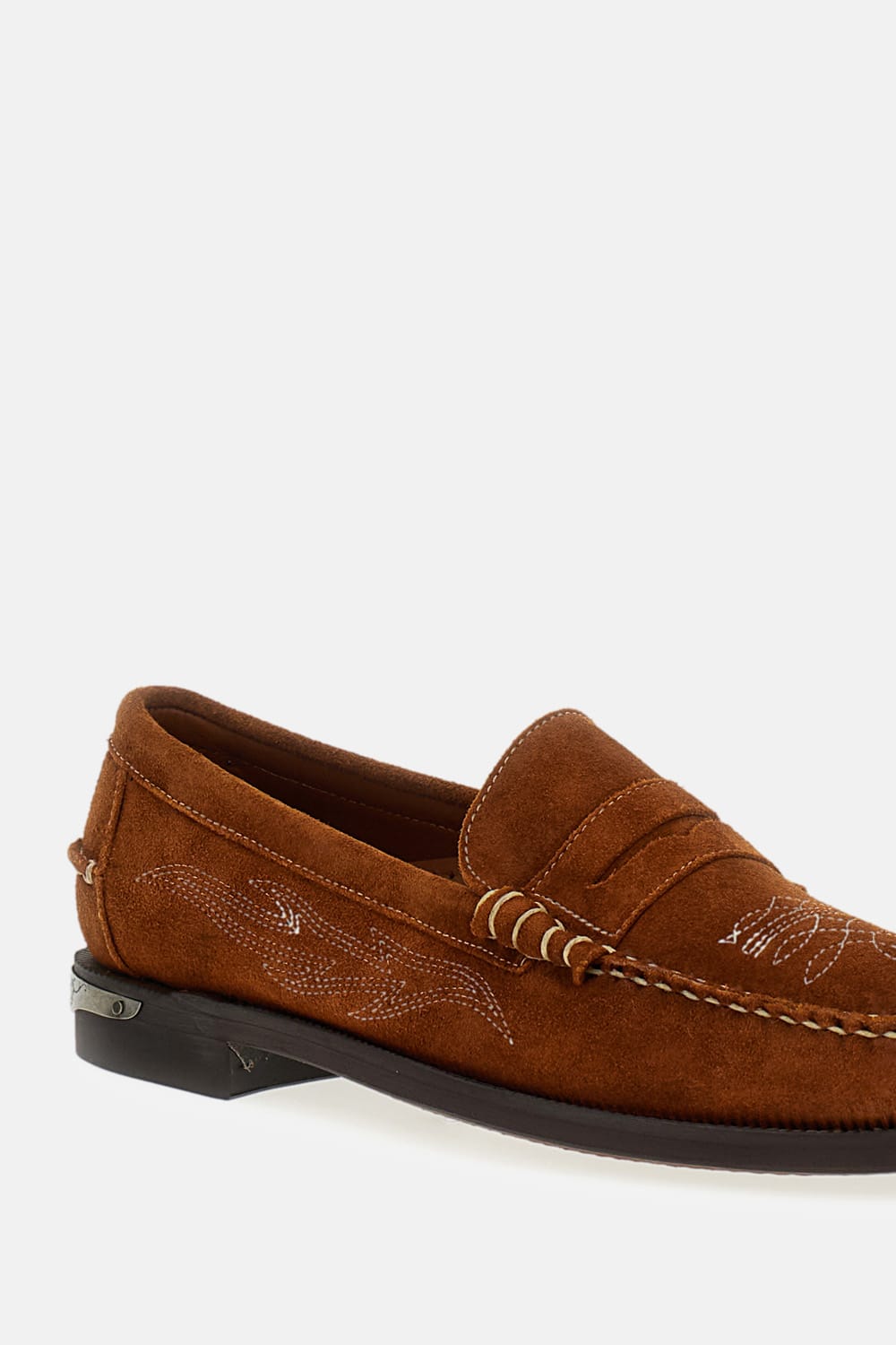 Sebago Brown Suede Loafers With Decorative Stitching In Brown
