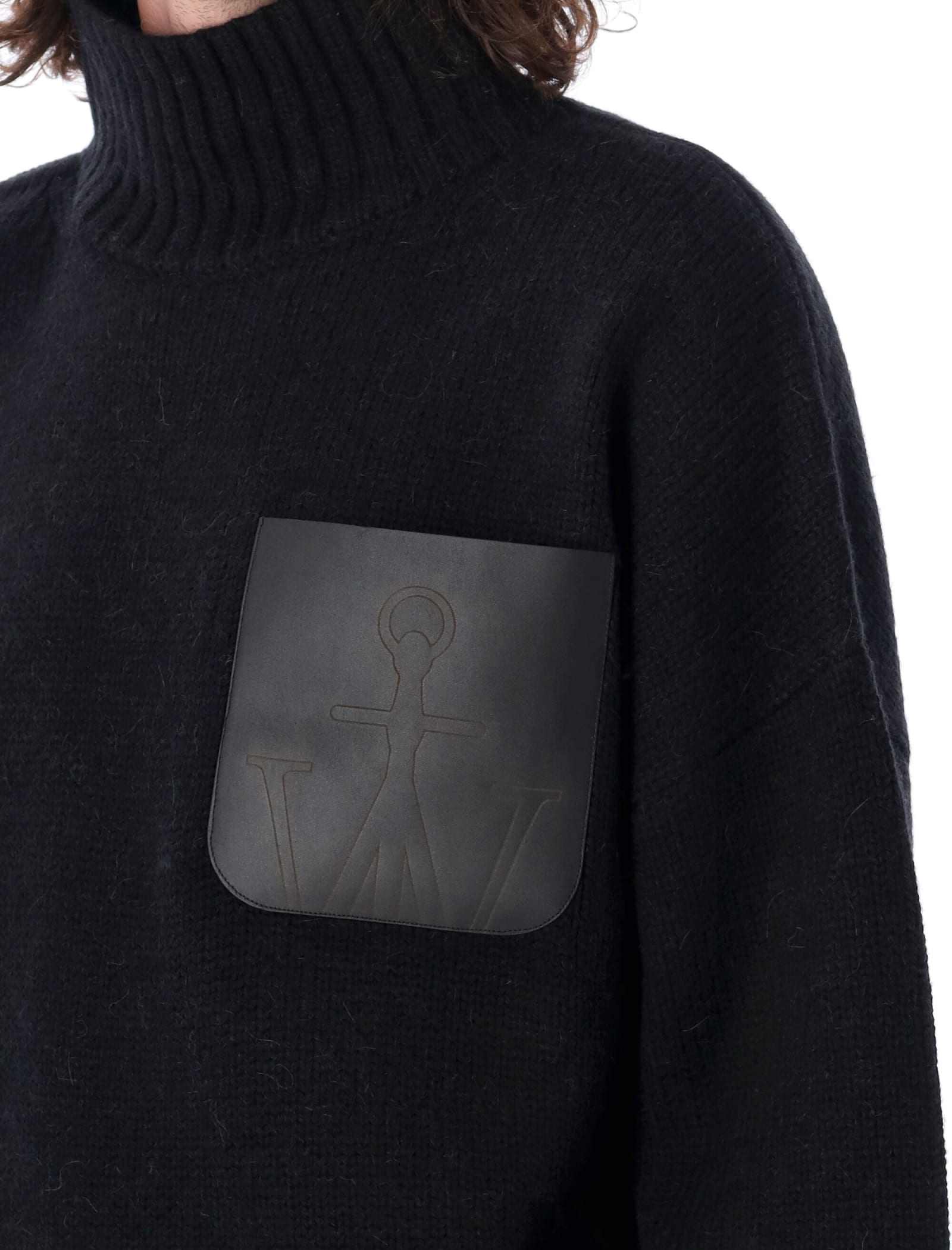 Shop Jw Anderson Leather Patchpocket High Neck Knit In Black