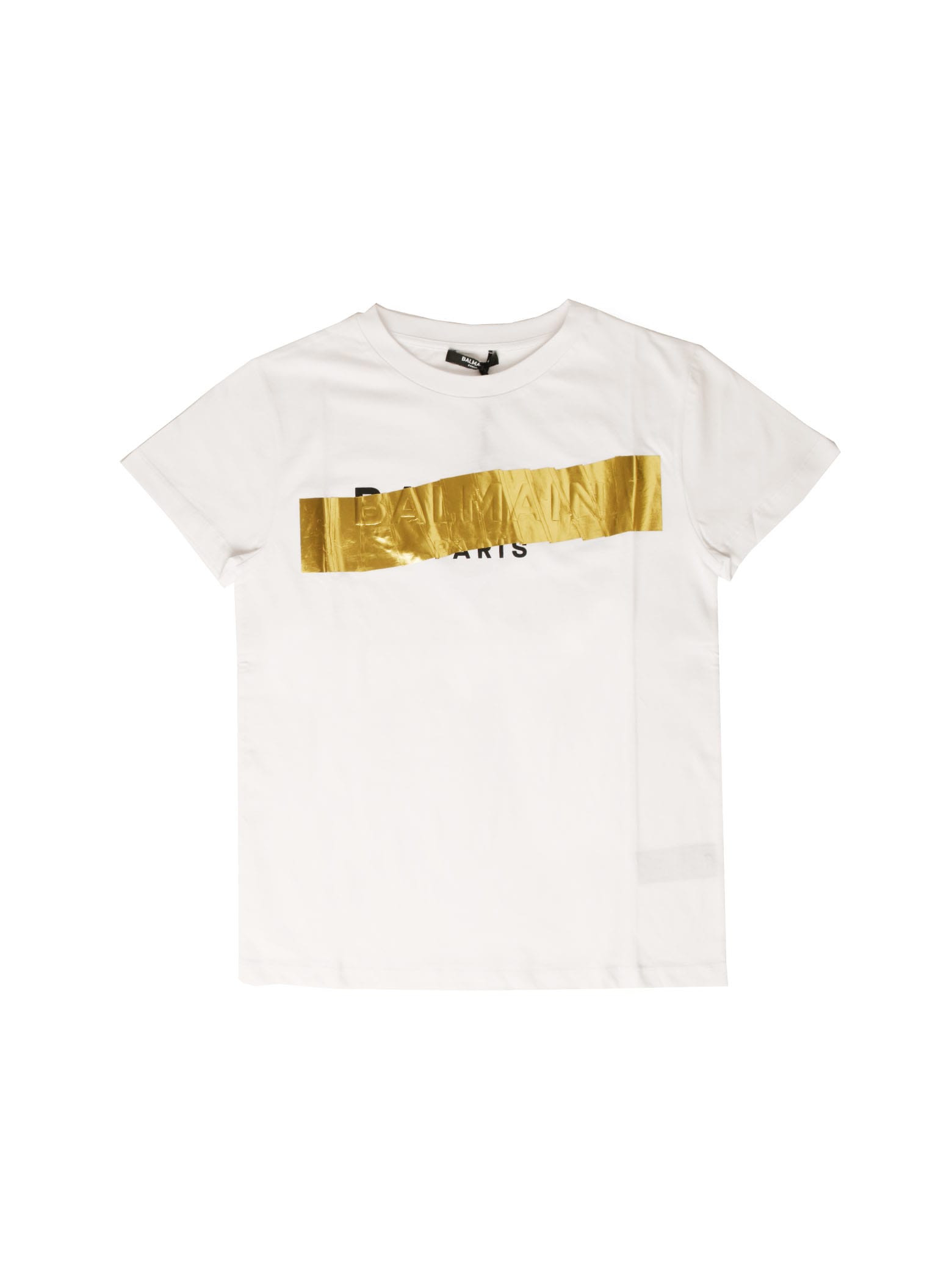 Balmain White T-shirt With Gold Insert And Logo