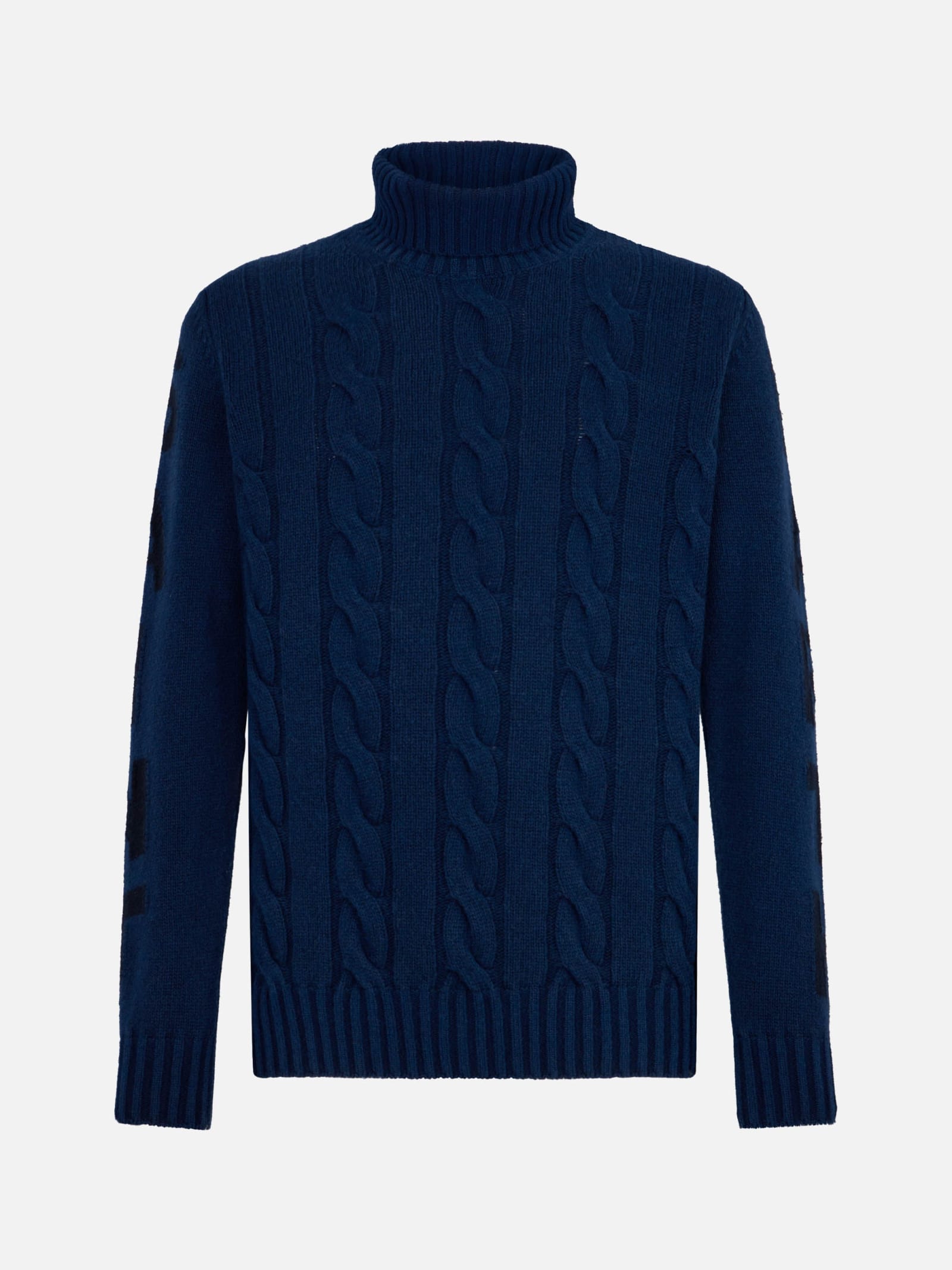 Mc2 Saint Barth Man Heavyweight Turtleneck Braided Blue Vintage Sweater In Blue